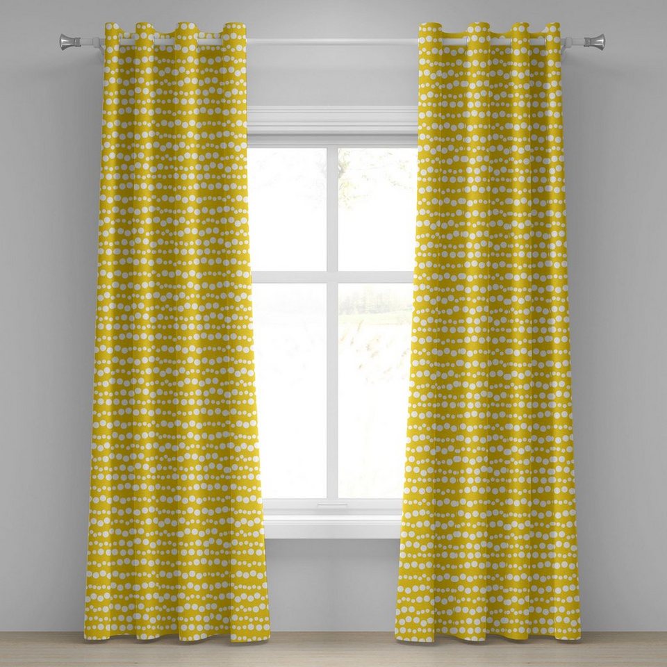 Gardine Dekorative 2-Panel-Fenstervorhänge für Schlafzimmer Wohnzimmer,  Abakuhaus, Gelb und Weiß Doodle Kreise