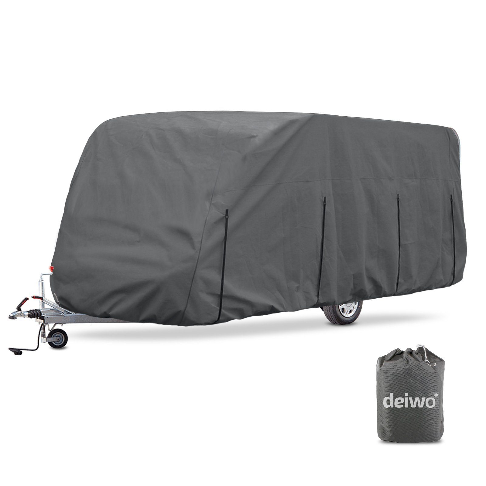 deiwo Wohnwagenschutzhülle Premium Wohnwagen Schutzhülle 427-518 cm (M) Abdeckplane Schutzplane (Packung)