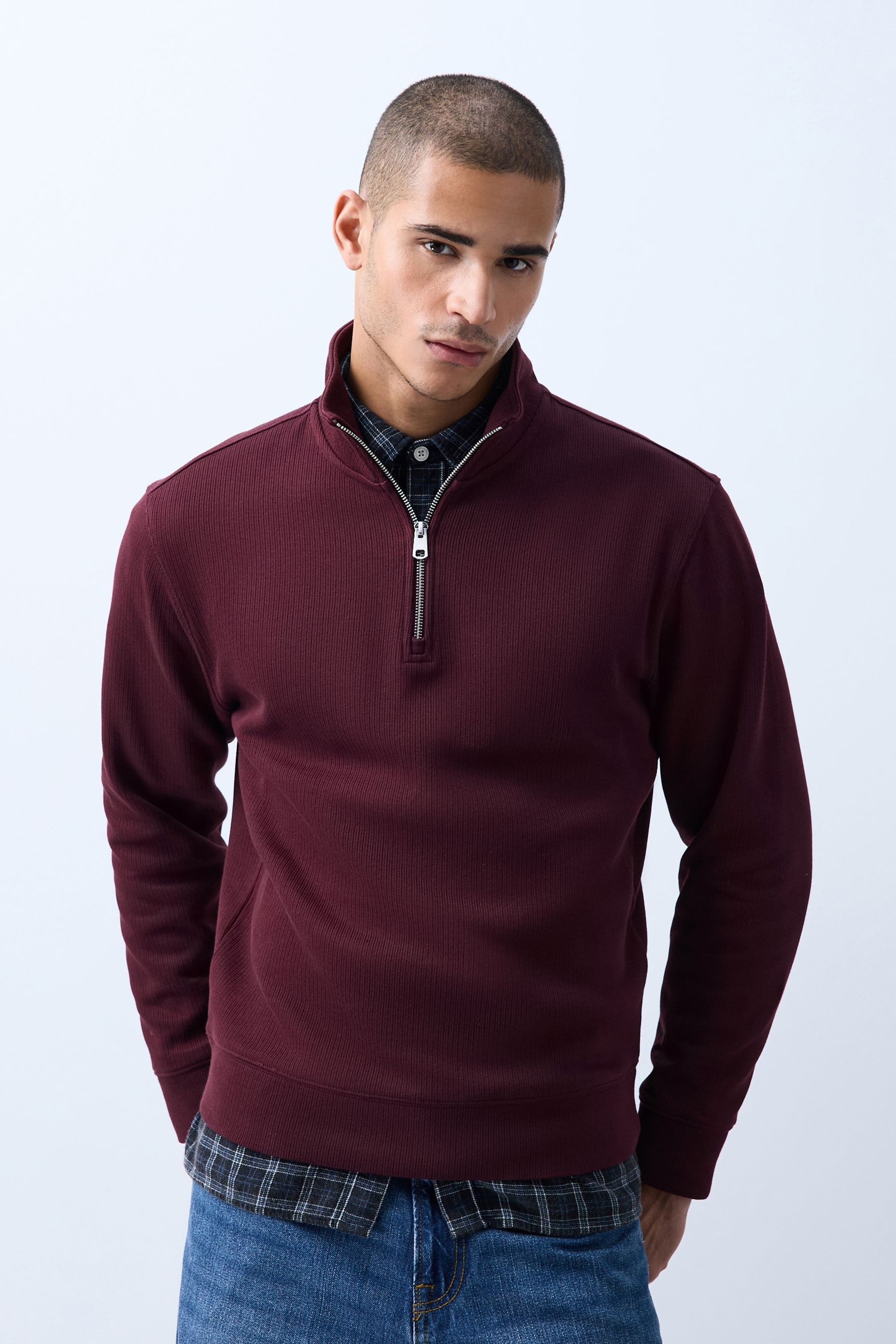 Next Sweater Geripptes Sweatshirt mit 1/4-Reißverschluss (1-tlg)