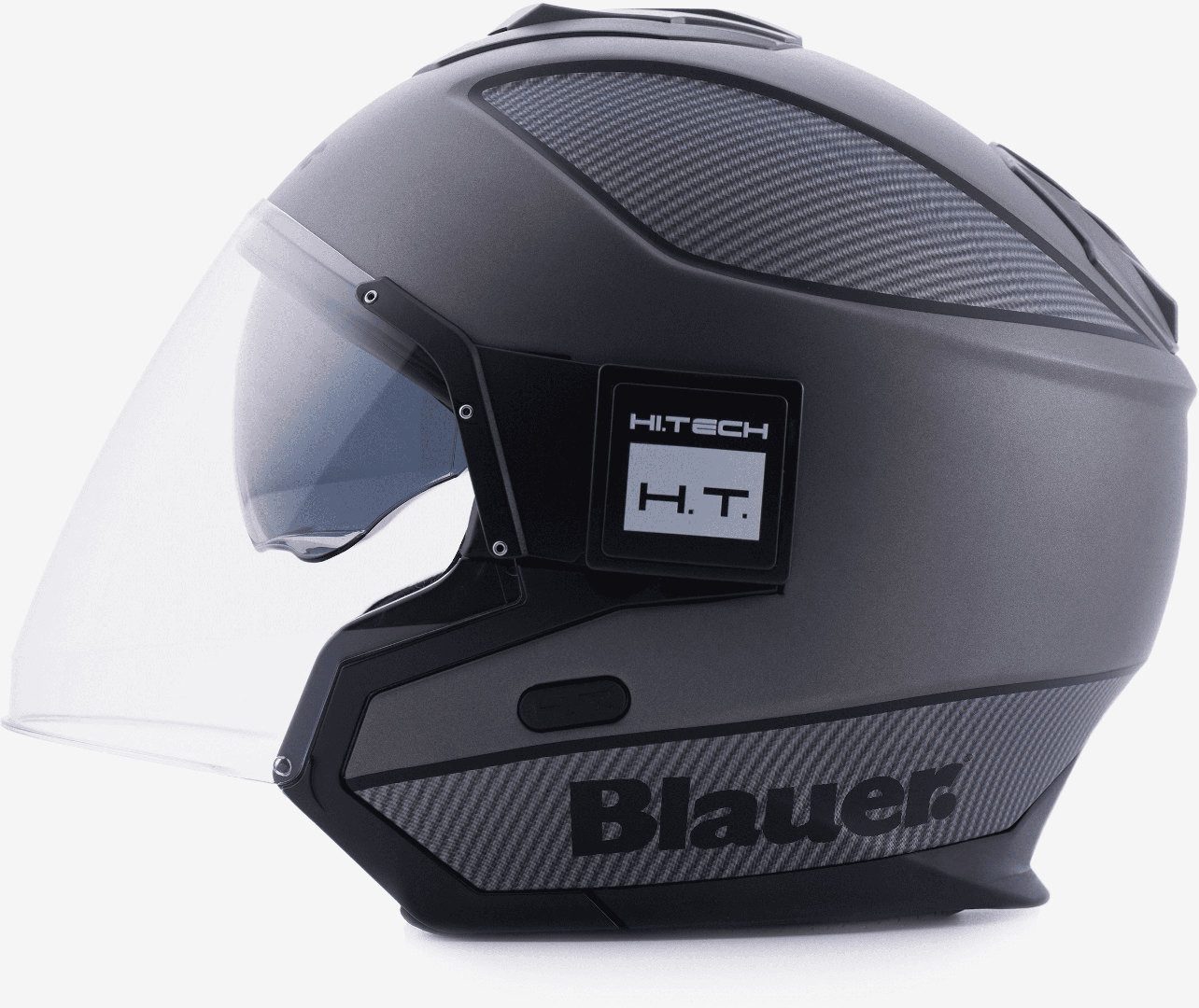 Blauer Motorradhelm Solo BTR Jethelm, vorbereitet für Kommunikationssystem,integriertes Sonnenvisier