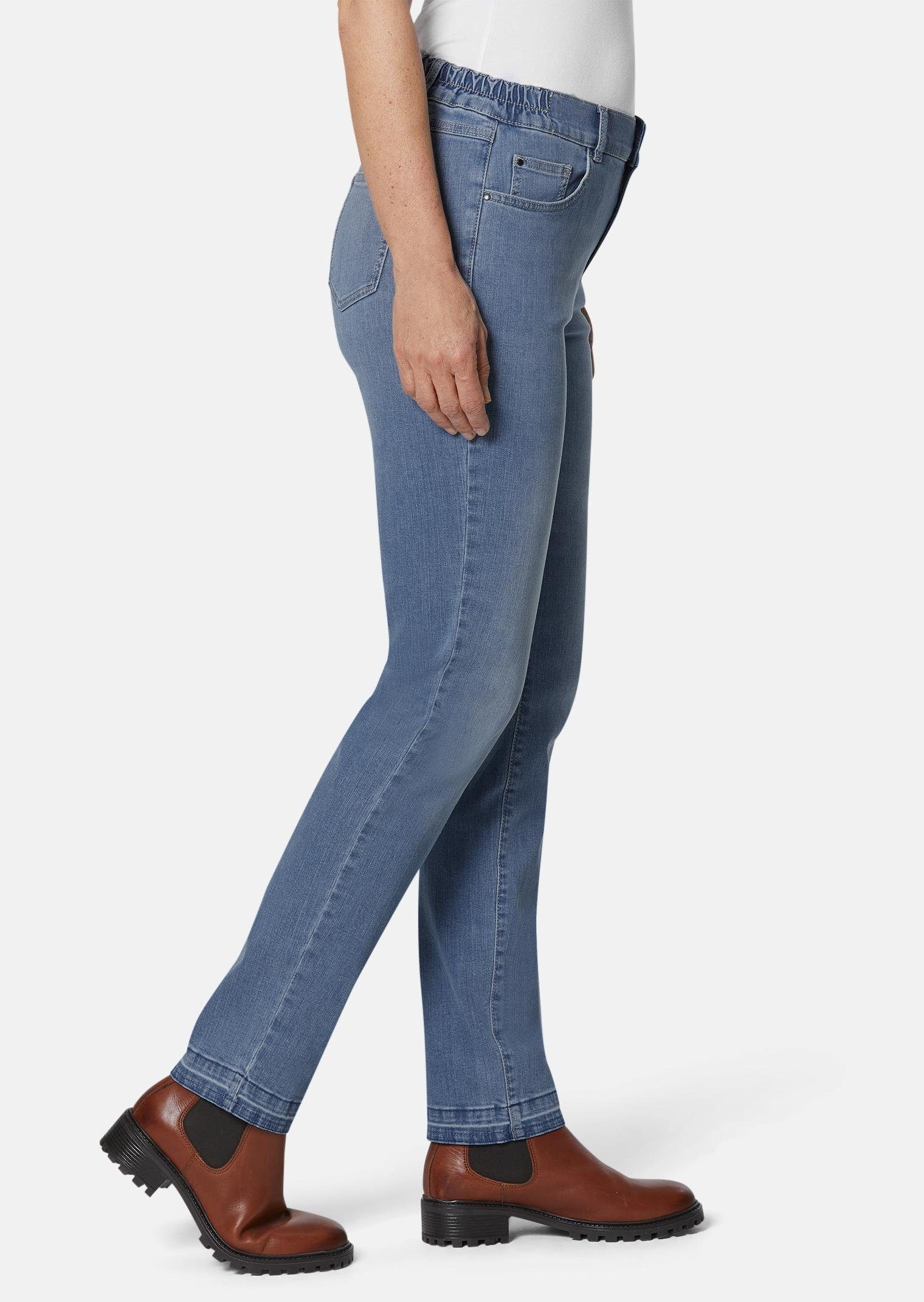 Jeans Jeanshose GOLDNER modischem Saumabschluss Bequeme mit Angenehme hellblau