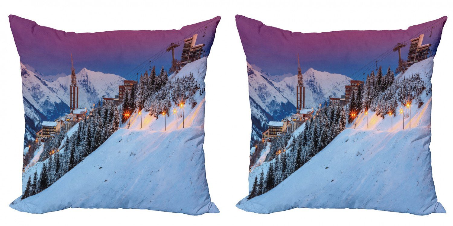 Kissenbezüge Modern Accent Doppelseitiger Digitaldruck, Abakuhaus (2 Stück), Winter Majestic Sunrice Ski