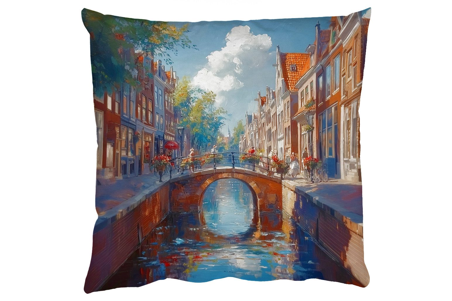 MuchoWow Dekokissen Stadt - Graben - Sonne - Radfahren, Zierkissen, Deko Kissen mit Füllung, Sofakissen, 60x60 cm