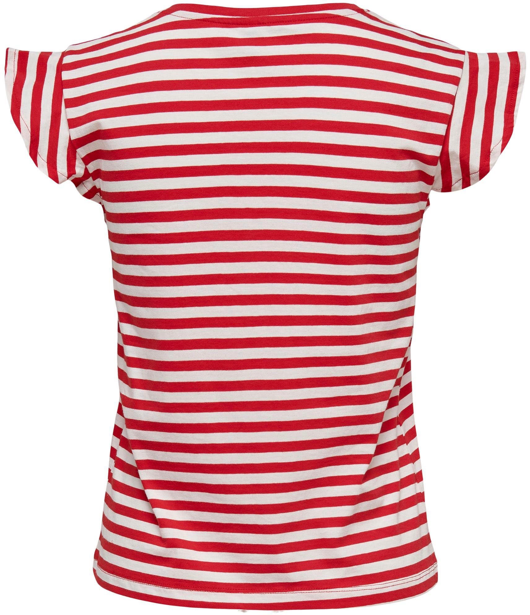 ONLY V-Shirt FRILL TOP Stripes:Cloud dancer V-NECK Urban Red S/S ONLMAY