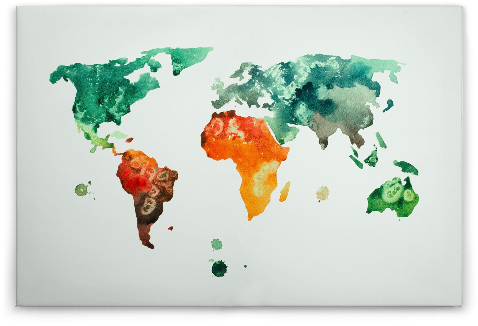 Bunt Leinwandbild World Weltkarte Bild Création Keilrahmen Weltkarte 3, Colourful (1 Aquarell St), Atlas A.S.
