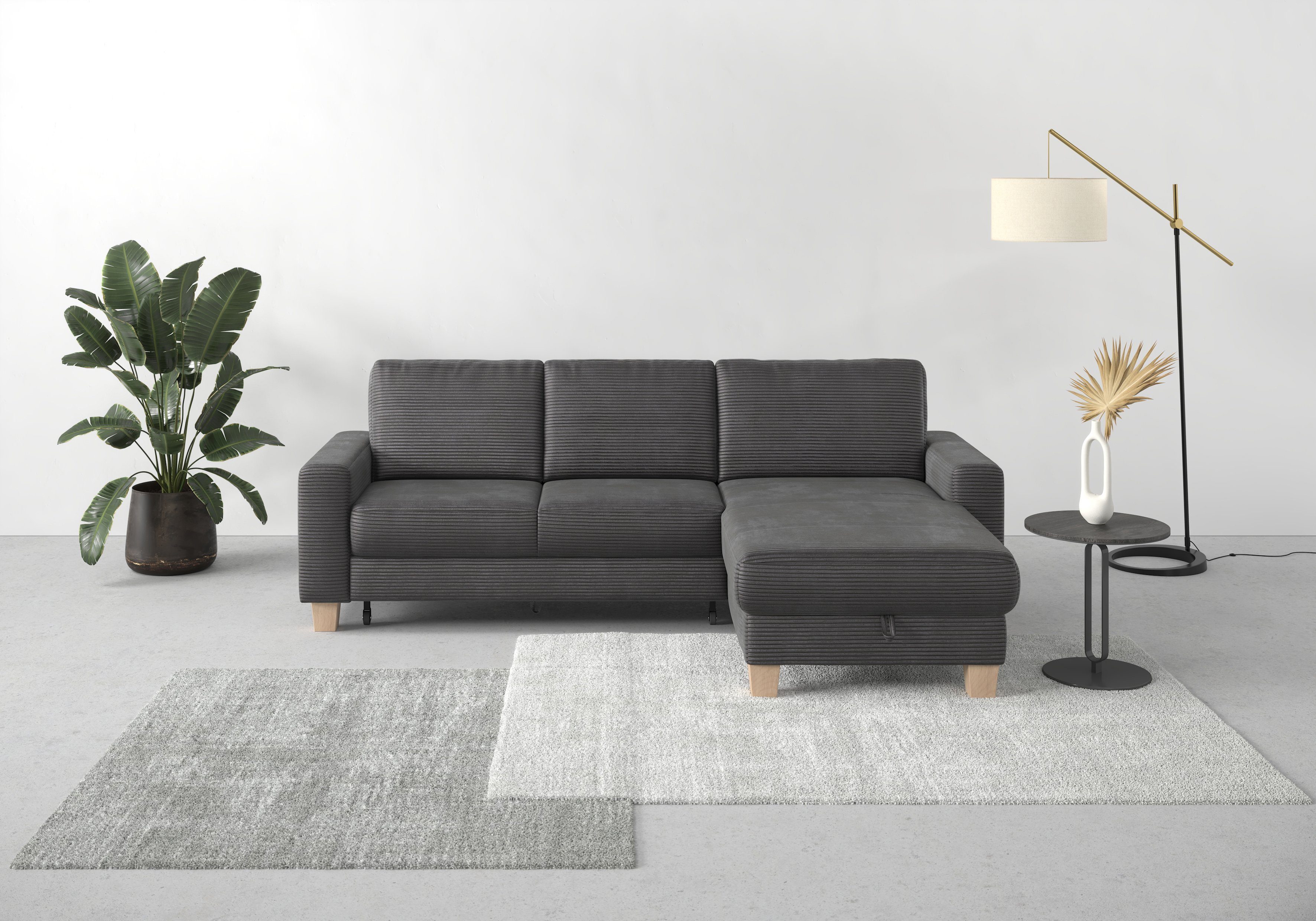 Home affaire Ecksofa Summer L-Form, mit Recamiere, mit oder ohne Bettfunktion und Bettkasten, Cord-Bezug