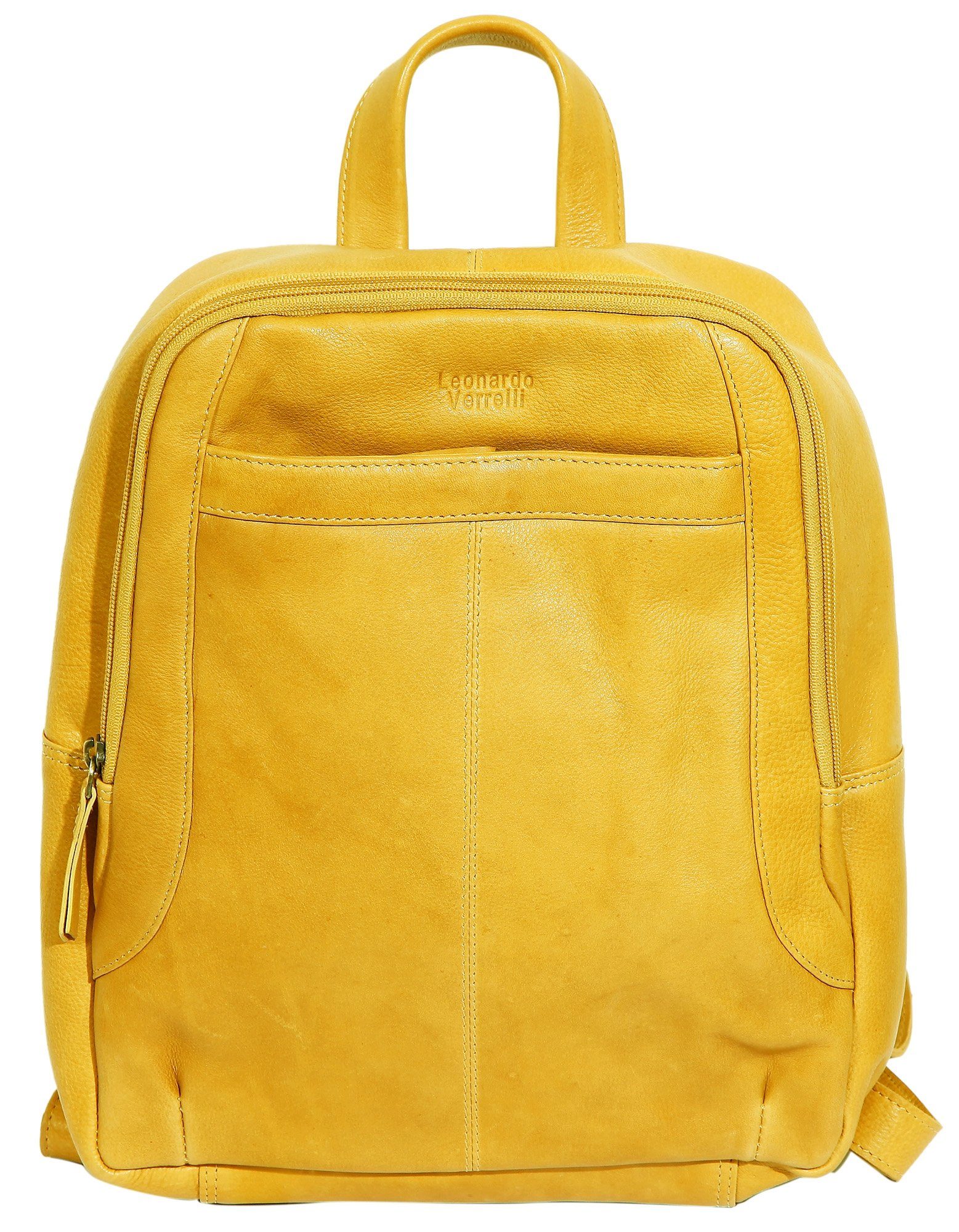 LEONARDO VERRELLI Rucksack Gulnar Damentasche Damenrucksack aus Echtleder (einzeln) Gelb