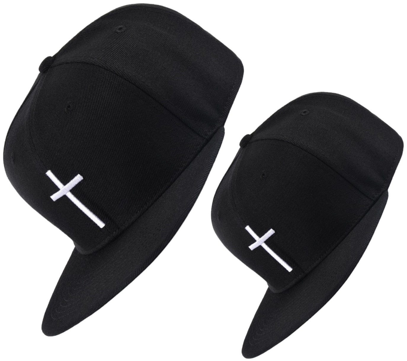Bexxwell Snapback Cap 2er-Set Partnerlook für Klein und Groß mit Kreuz-Stickerei
