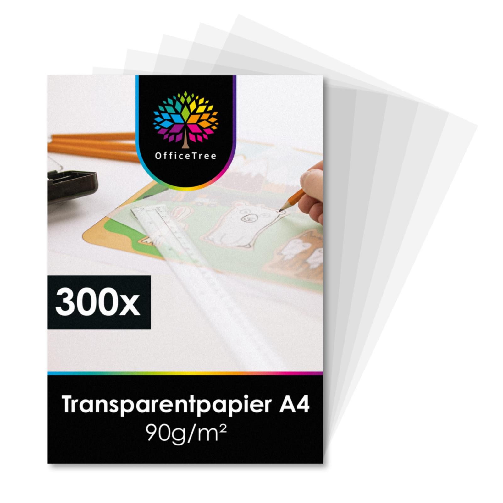 OfficeTree Transparentpapier 300 Blatt Transparentpapier DIN A4, Auch als Pauspapier, Architektenpapier, Bastelpapier