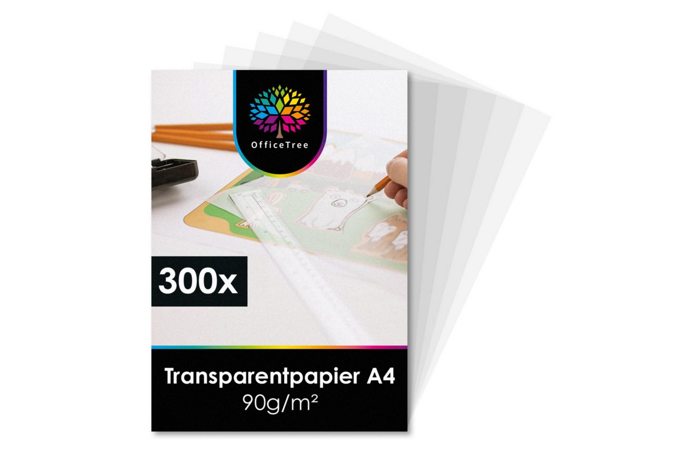 OfficeTree Transparentpapier 300 Blatt Transparentpapier DIN A4, Auch als Pauspapier, Architektenpapier, Bastelpapier