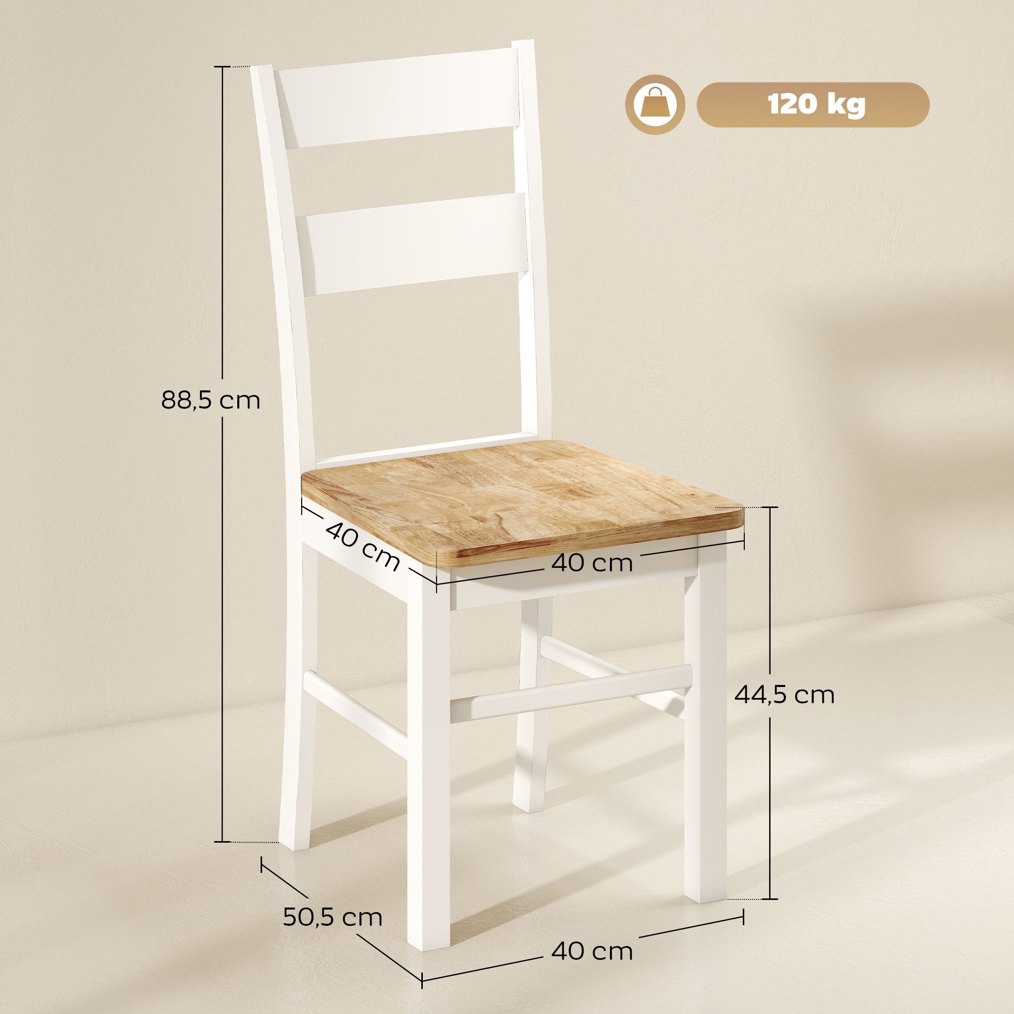 HOMCOM Esszimmerstuhl Esszimmerstühle Set Küchenstuhl mit Rückenlehne Wohnzimmerstuhl (Armlose Stühle, 2 St), aus Holz für Esstisch, Eiche – Bild 3 von 5
