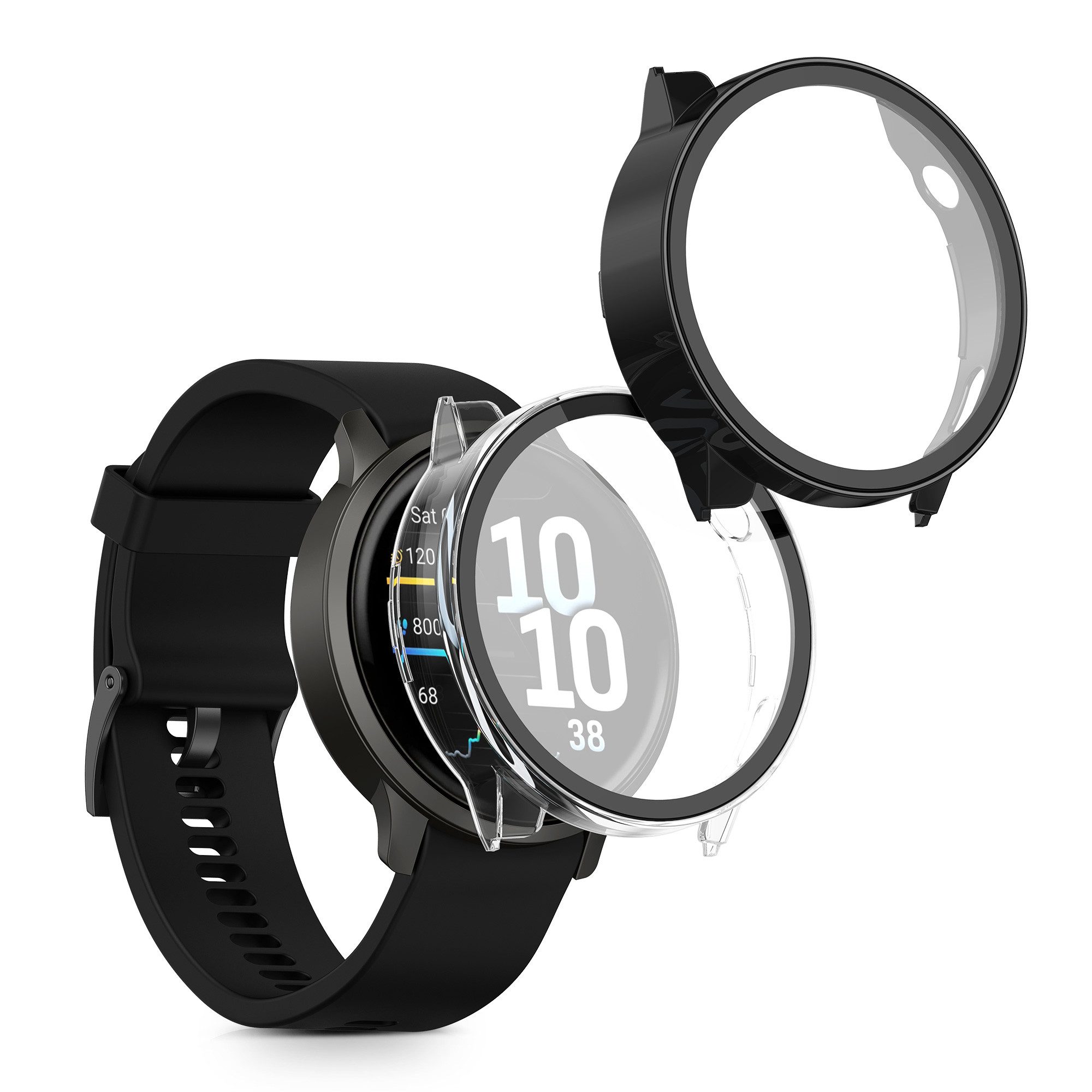 kwmobile 2x Glas Hülle für Garmin Venu 4 45mm Smartwatch, 2-tlg., Schutzhülle Fullbody Fitnesstracker Case Set aus Glas