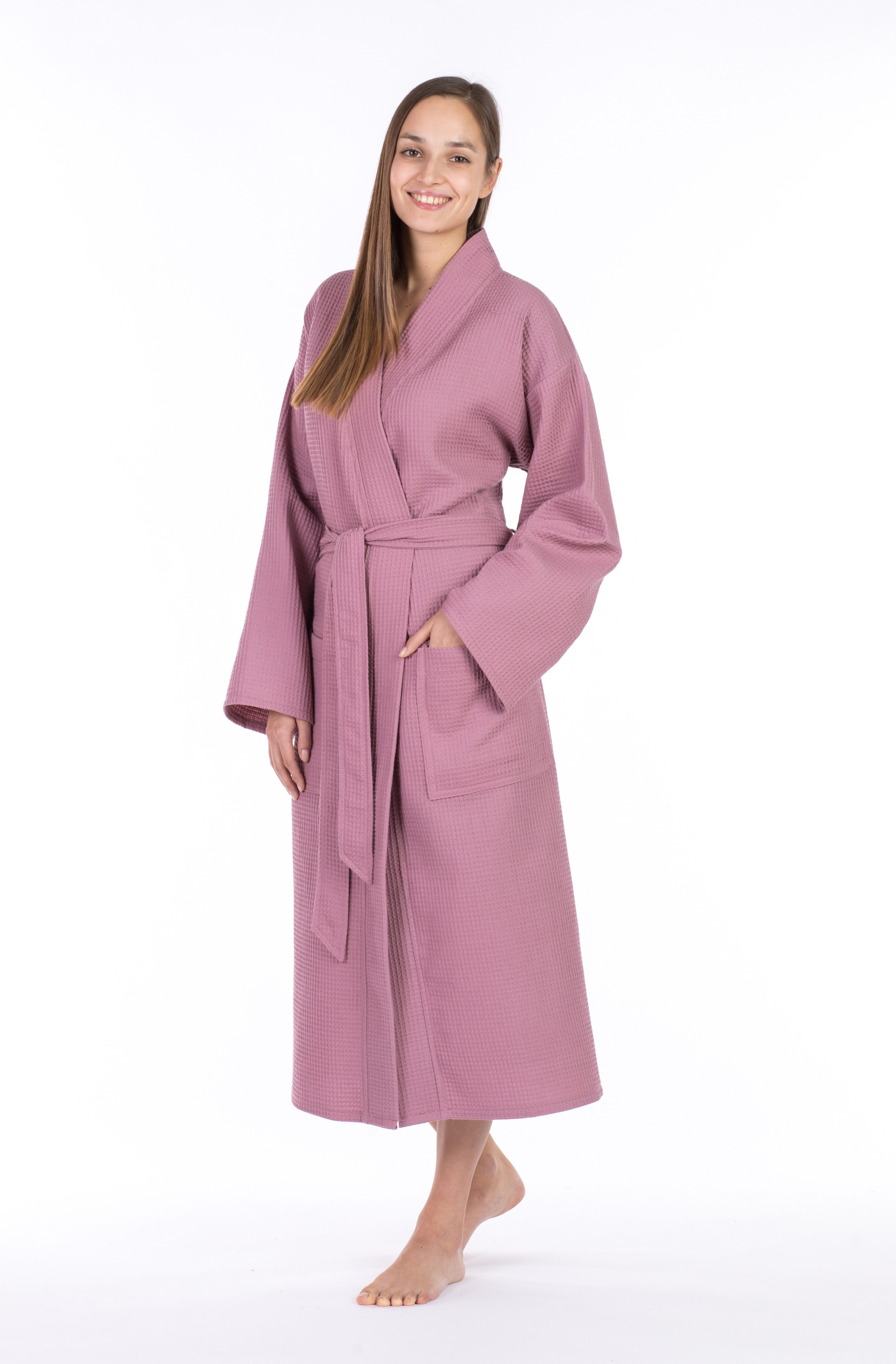 framsohn frottier Unisex-Bademantel leger geschnitten, hergestellt in Österreich, Langform, Waffelpiqué, Kimono-Kragen, Gürtel, Unisex Waffelpiqué