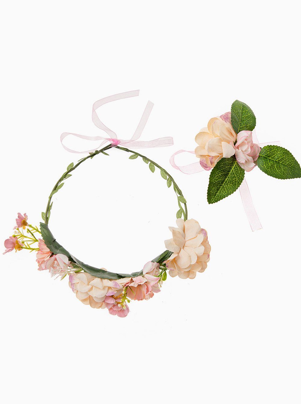 axy Diadem Haarkranz Blumen Blumenkranz Damen Mädchen Stirnband (Blumenkranz und Blumenarmband als Set), Verstellbarer für Hochzeit Karneval Festival