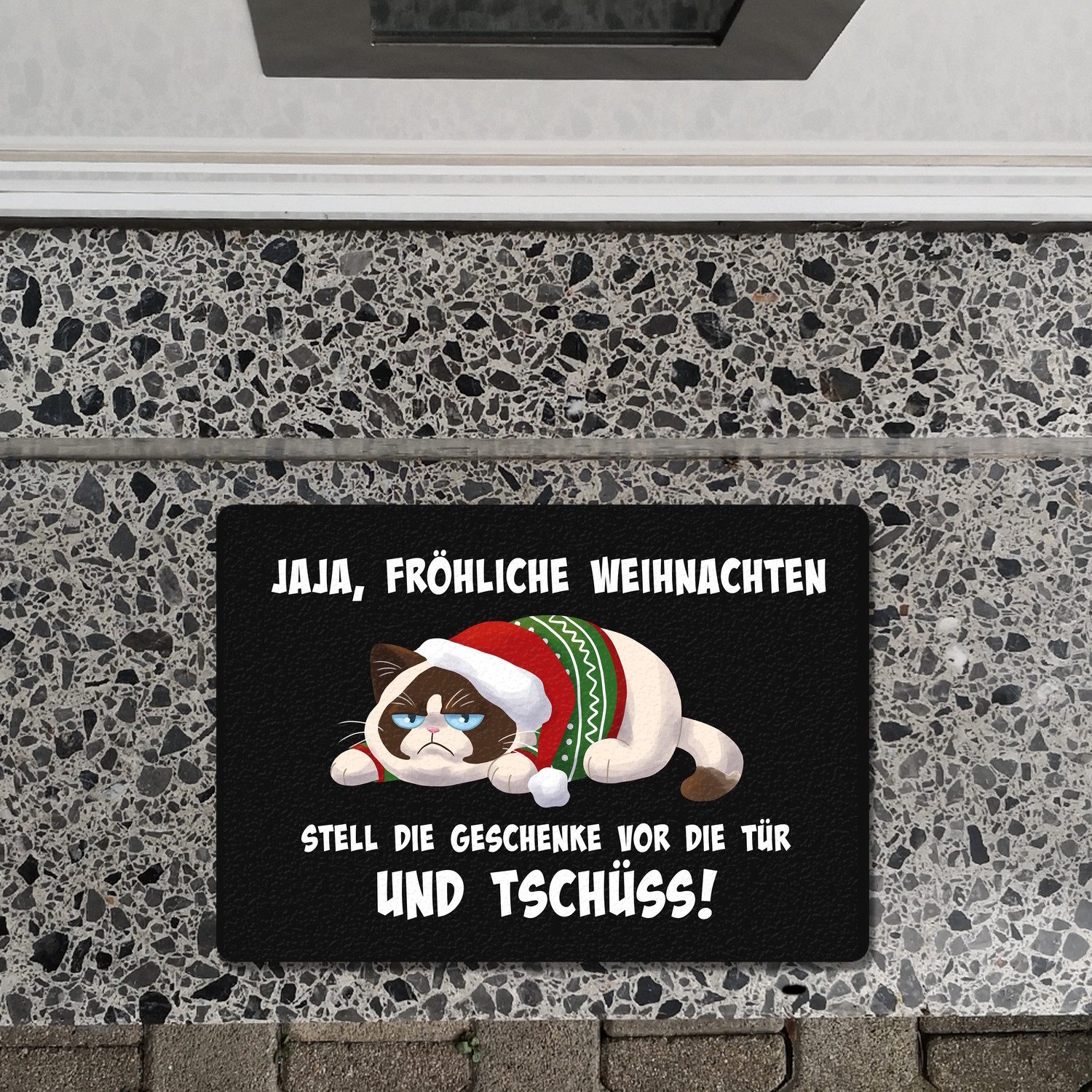 speecheese Fußmatte Jaja fröhliche Weihnachten mit grummeliger Katze Fußmat günstig online kaufen