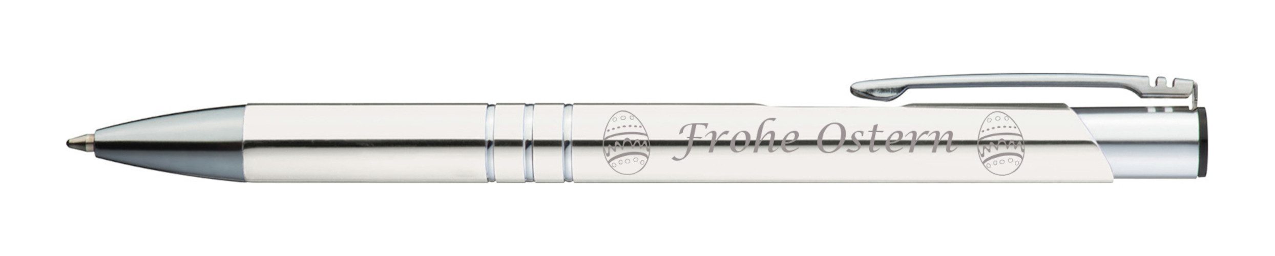 Livepac Office Kugelschreiber Kugelschreiber mit Gravur "Frohe Ostern" / aus Metall / Farbe: weiß