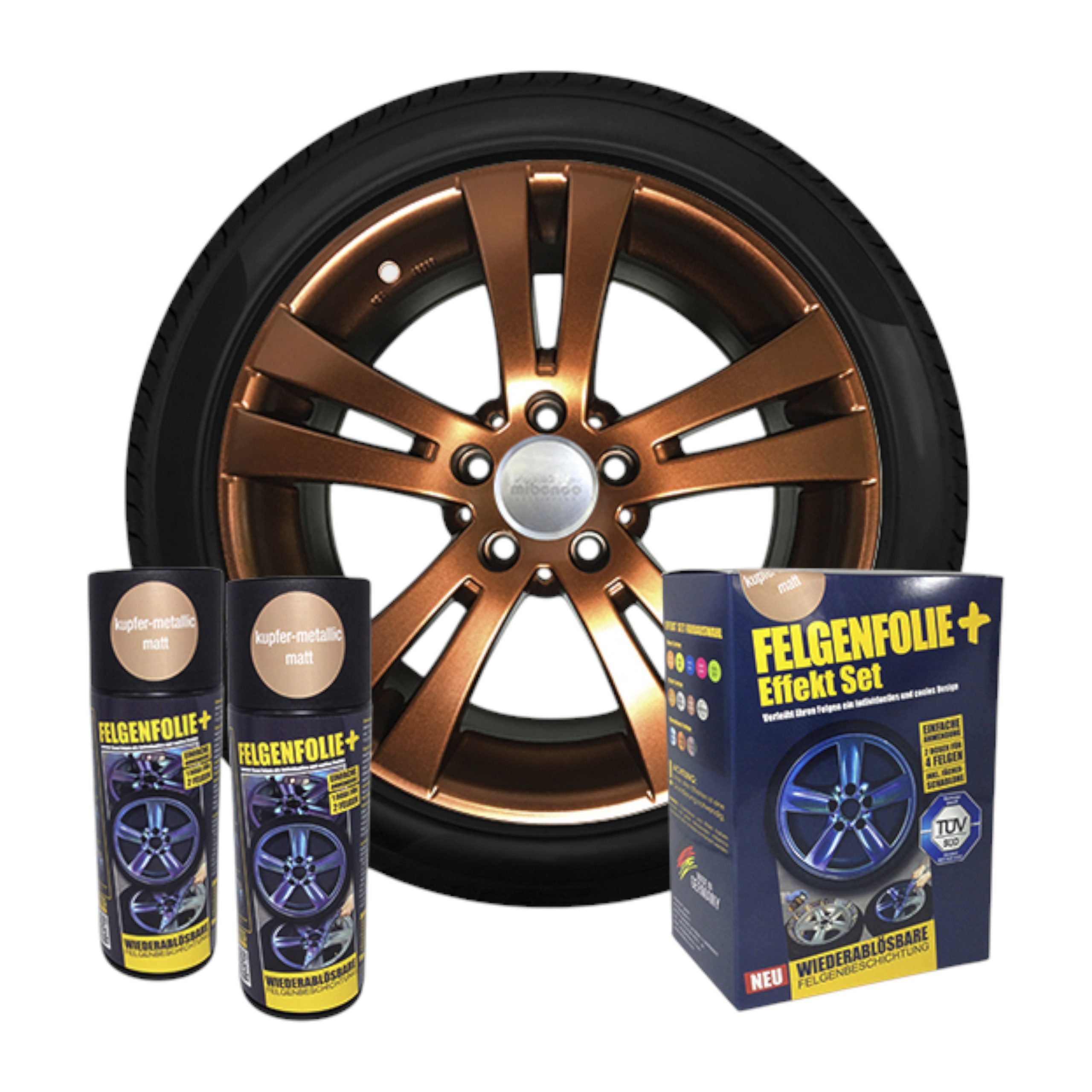mibenco Felgenaufkleber mibenco Felgenfolie + Effekt Set 2×400 ml Kupfer Metallic – Sprühfolie