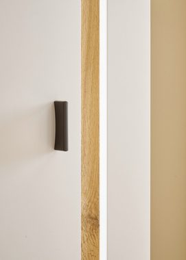 Furn.Design Stauraumvitrine Bellport (Vitrine in weiß mit Wotan Eiche, 55 x 200 cm) mit Soft-Close, inkl. Beleuchtung
