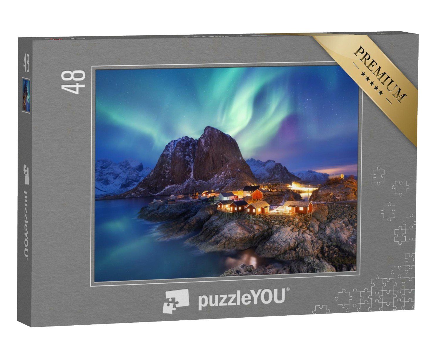 puzzleYOU Puzzle Aurora borealis auf den Lofoten, Norwegen, 48 Puzzleteile, puzzleYOU-Kollektionen Natur, 48 Teile, Schwierig, 100 Teile