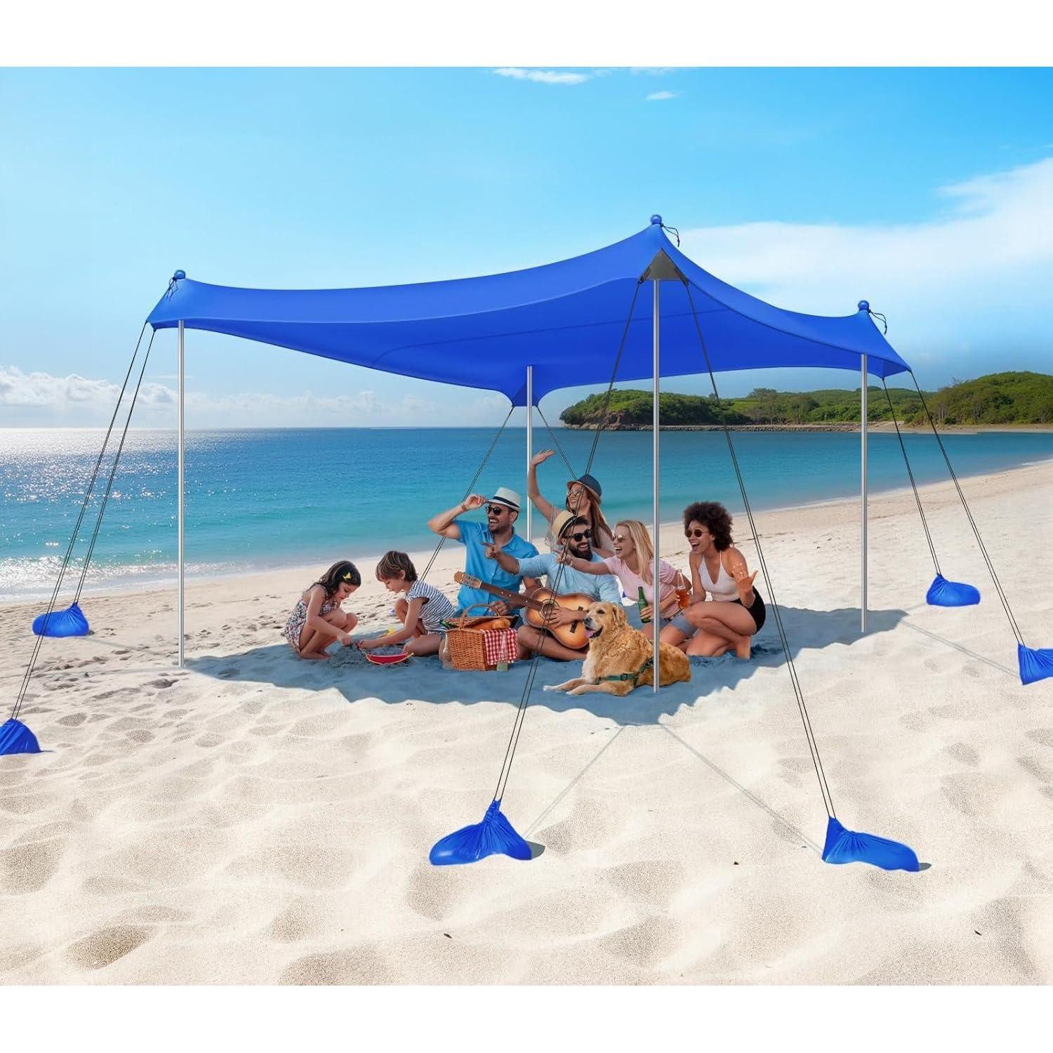 Strandmuschel Strandmuschel UPF50+ Sonnenschutz Strandzelt mit Sandschaufeln Stangen