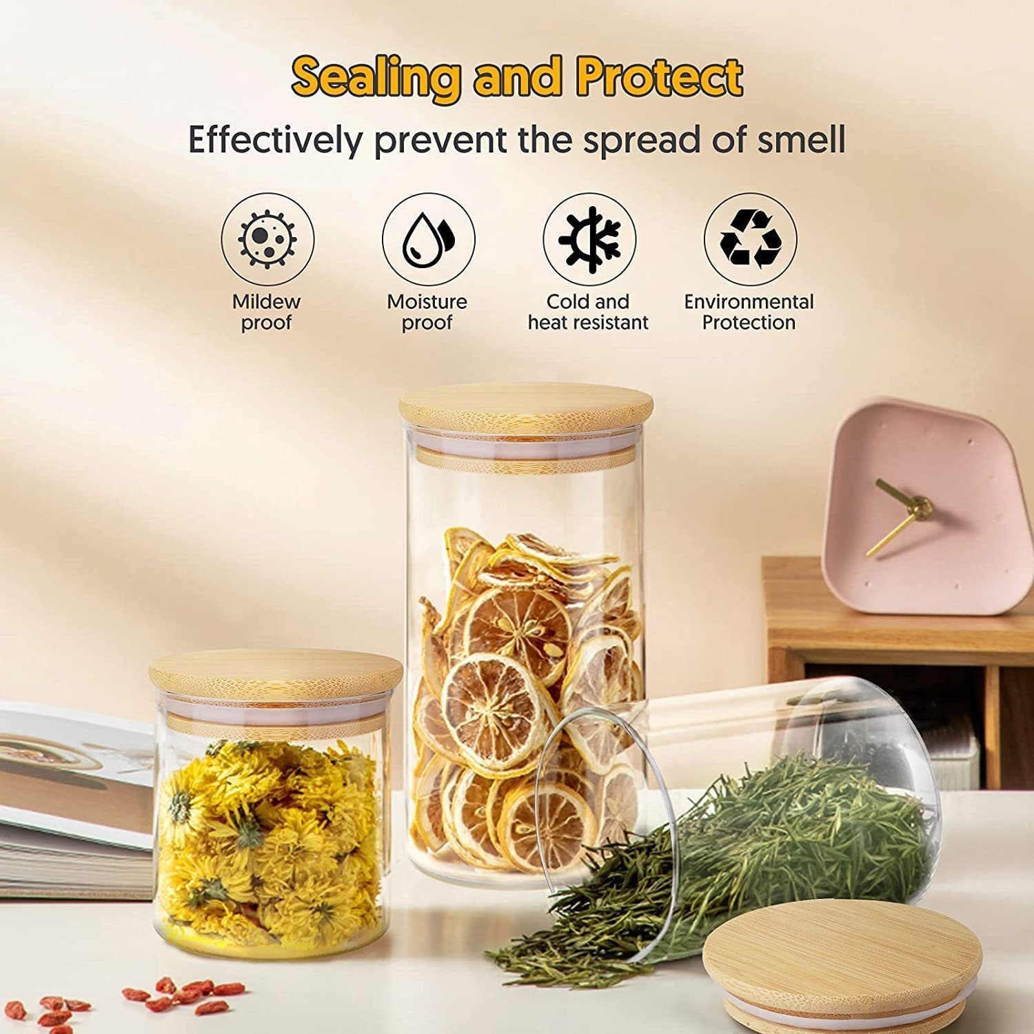 Simloveve Vorratsglas D8,5 x H20cm, 1000ml Vorratsgläser, (10-tlg), Vorratsdosen Set Luftdichten Glasbehältern mit Deckel