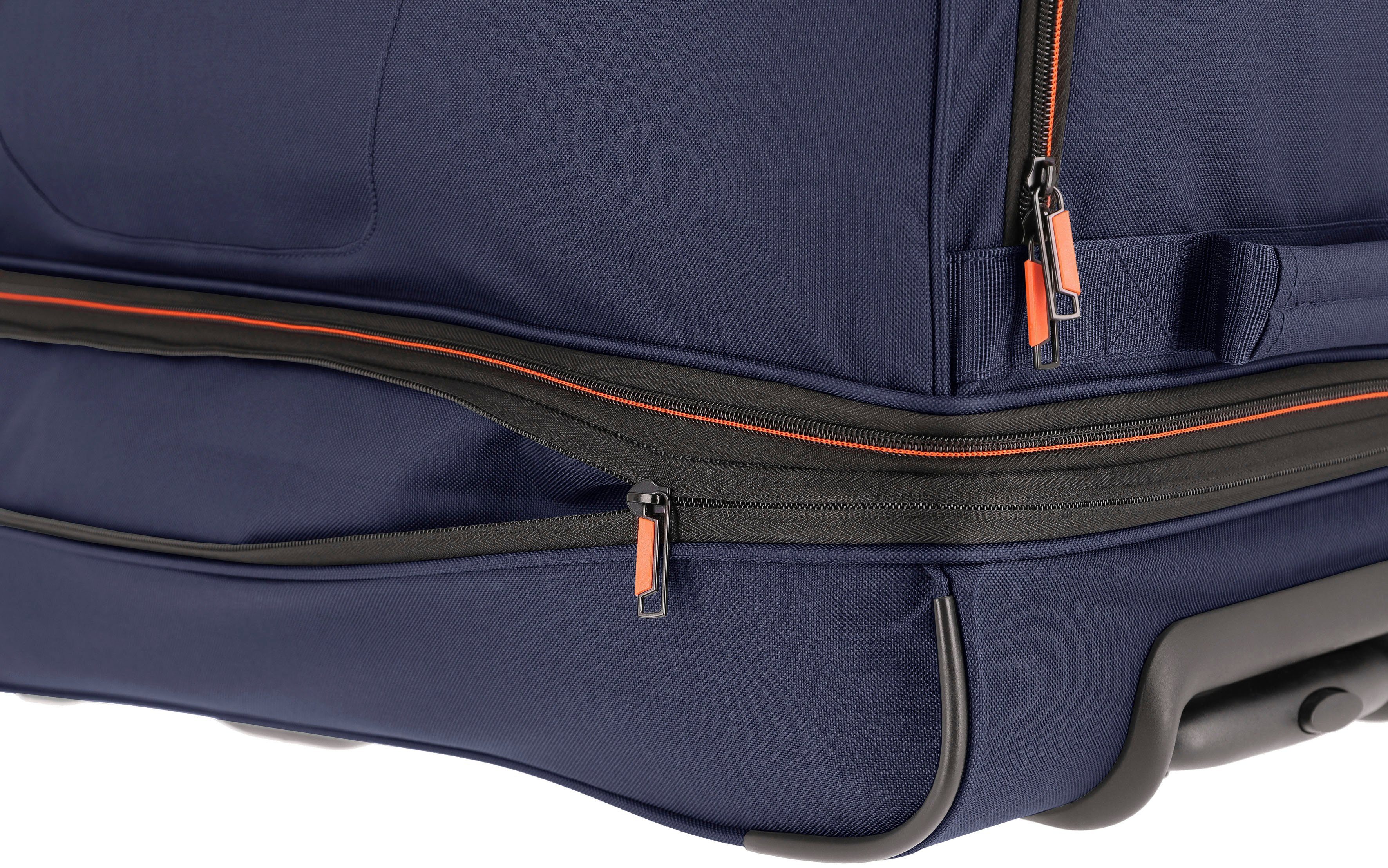travelite Reisetasche Trolleyfunktion mit Volumenerweiterung 70 Basics, marine-orange und cm