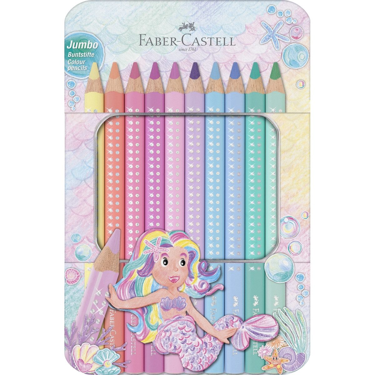 Faber-Castell Buntstift FABER-CASTELL Buntstifte Jumbo Sparkle pastell 10 Stück Metalletui