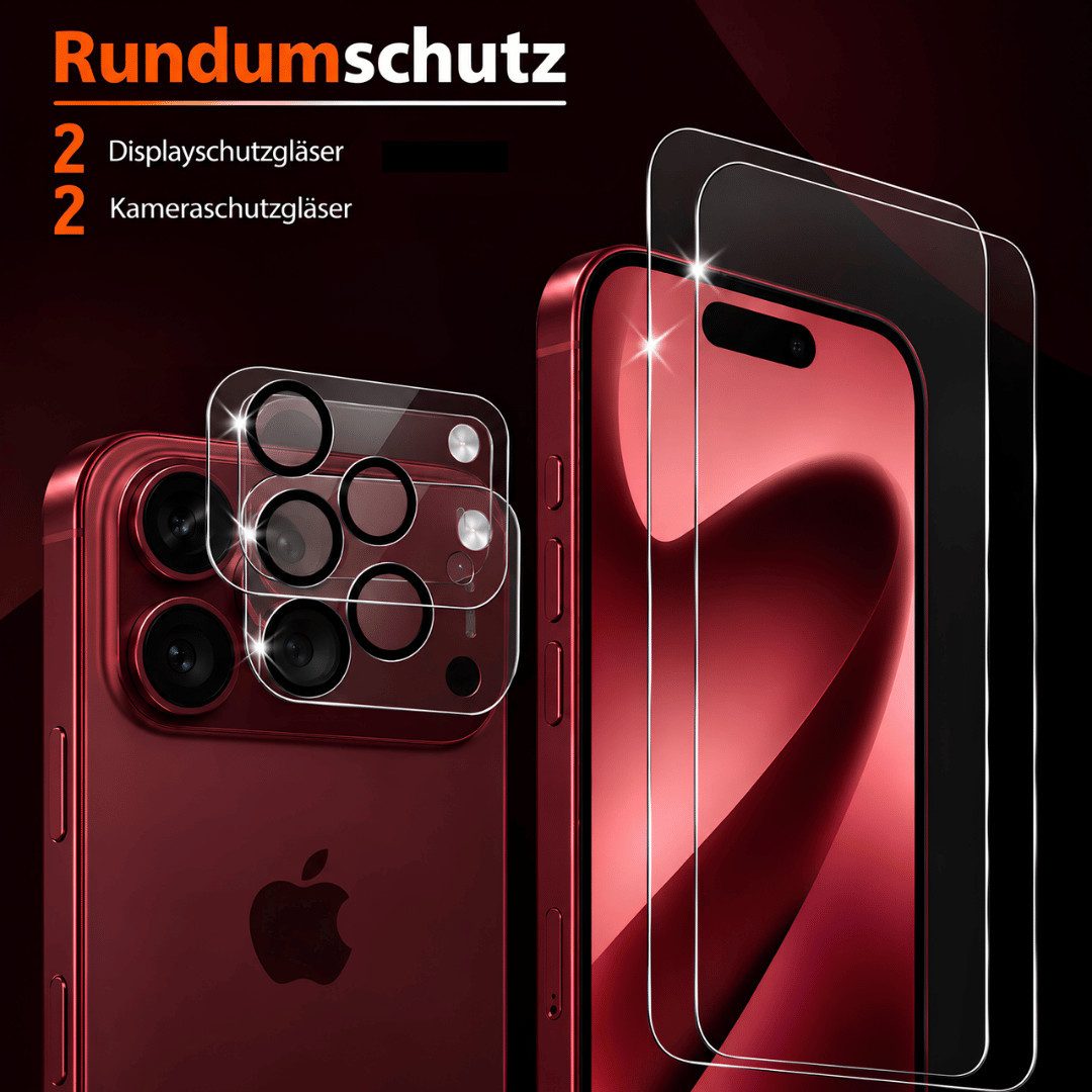 SmartUP Displayschutzglas 2x Schutzglas für Apple iPhone 18 Pro Display Kamera Panzerfolie Full für Apple iPhone 18 Pro, 4 Stück, Rundumschutz, passgenaue Verar – Bild 3 von 5