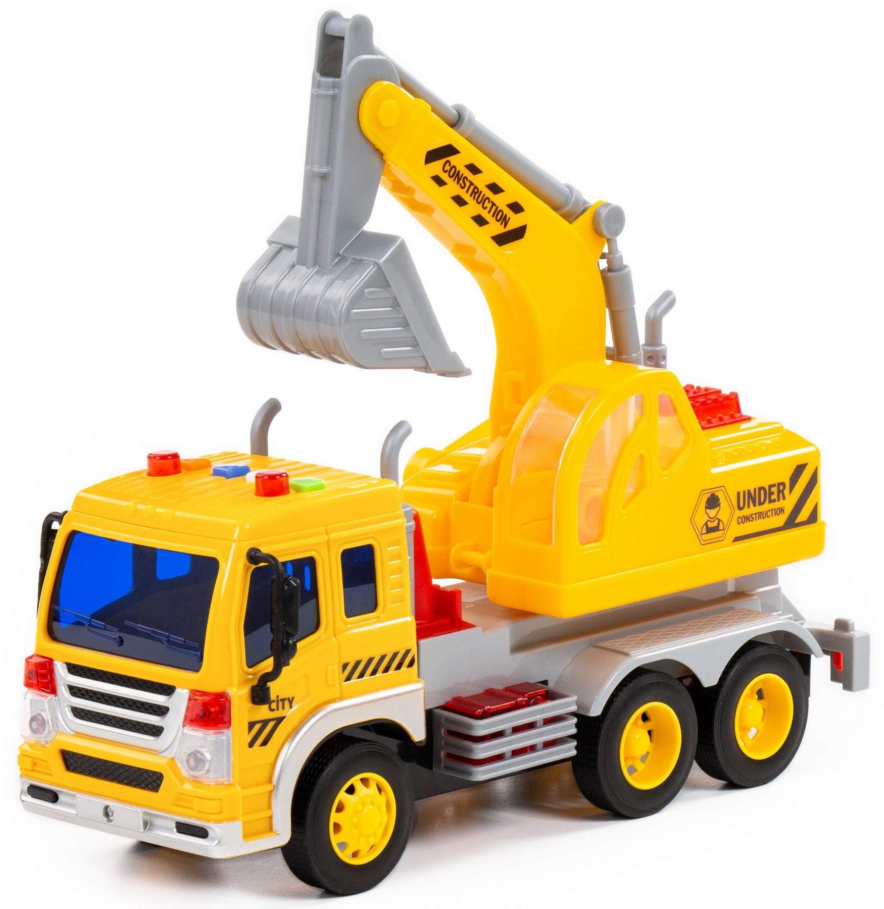 Polesie Spielzeug-Bagger Schaufelbagger CITY gelb Schwungrad Licht Sound