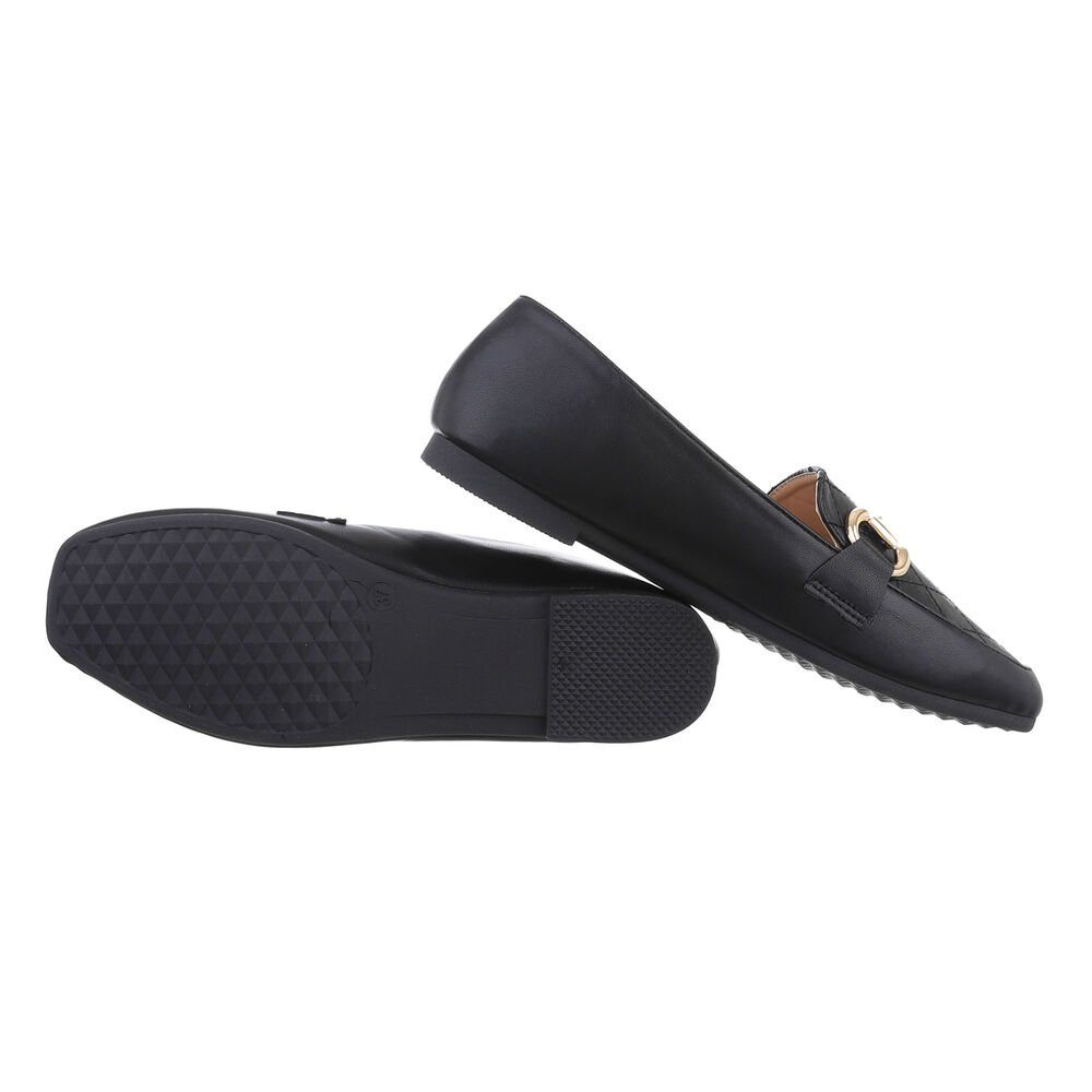 in Blockabsatz Ital-Design Mokassins Slipper Freizeit Schwarz Damen Mokassins