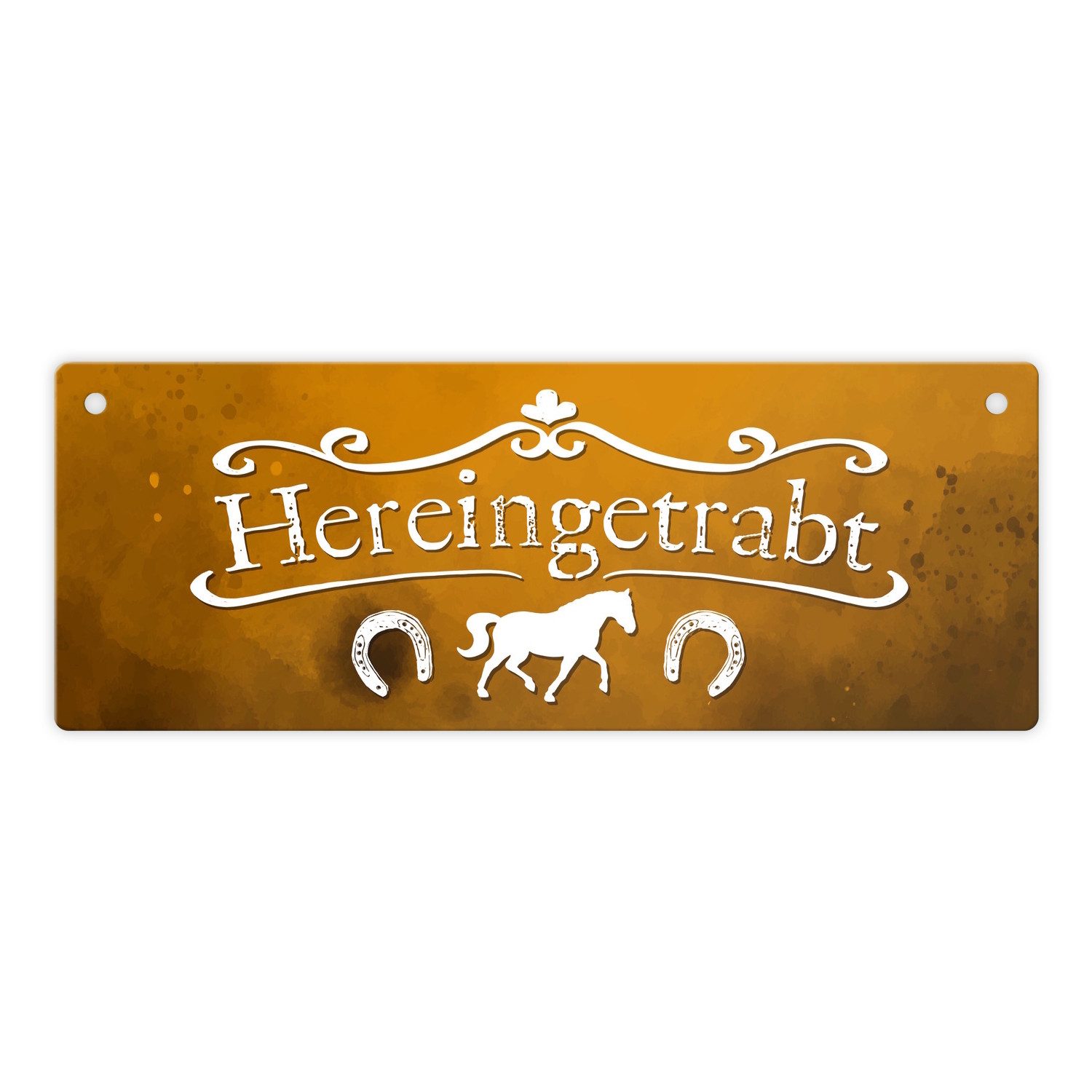 Metallschild Hereingetrabt Pferde und Reiter Metallschild
