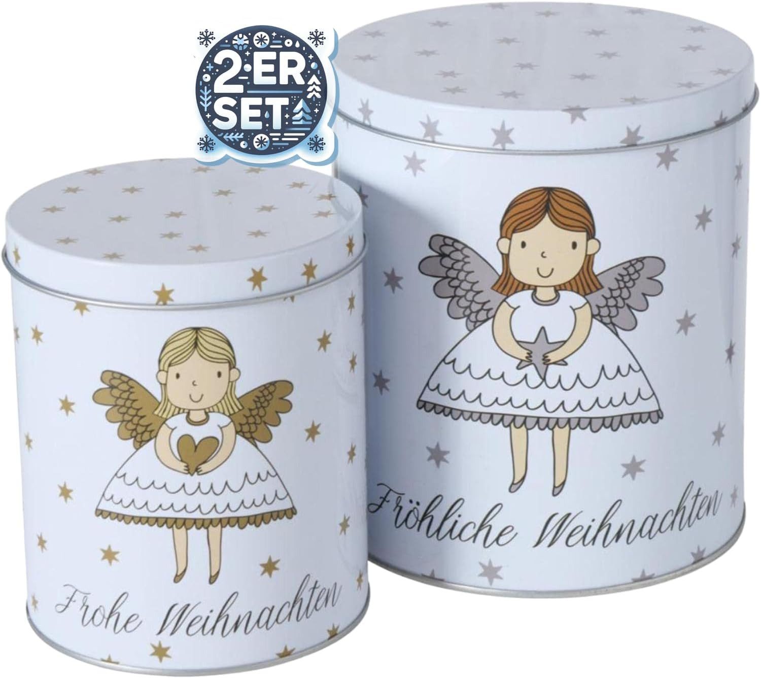BOLTZE Keksdose 2er Set Metall Keksdose Plätzchendose Engel Fröhliche Weihnachten V19, (2-tlg)