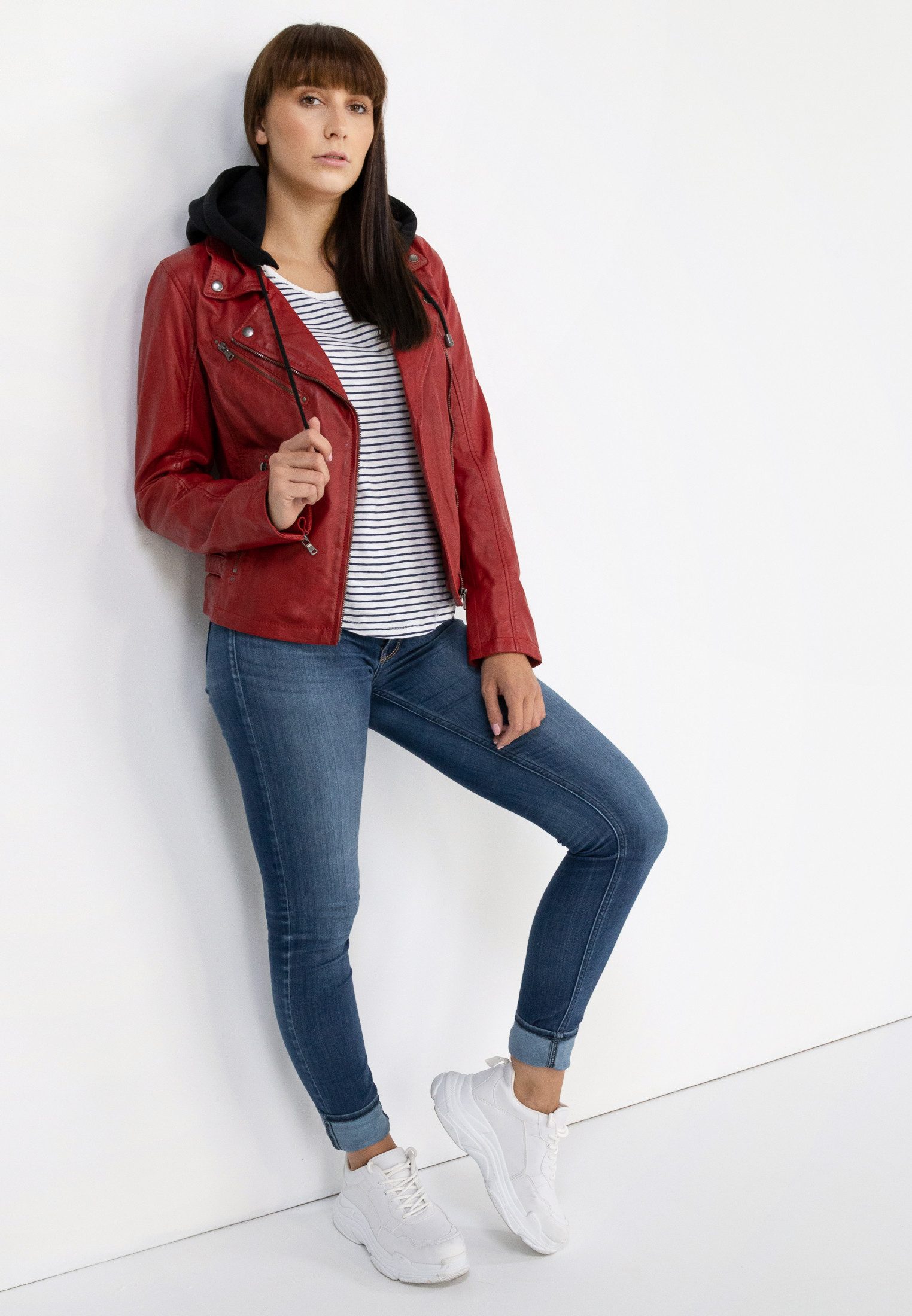 CBL Lederjacke MQ-45713 im Biker Style mit Reverkragen und abnehmbarer Kapuze
