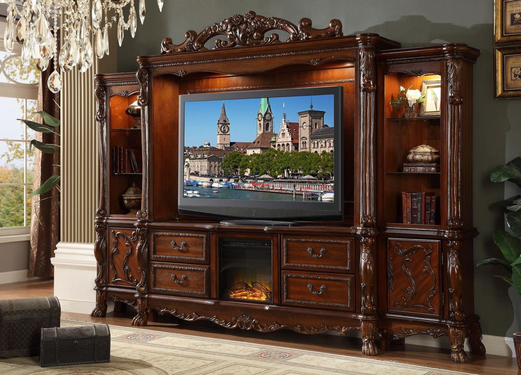 JVmoebel TV-Wand Klassische Wohnwand aus Holz im Barockstil, braune Farbtöne, (1-St), Made in Europa