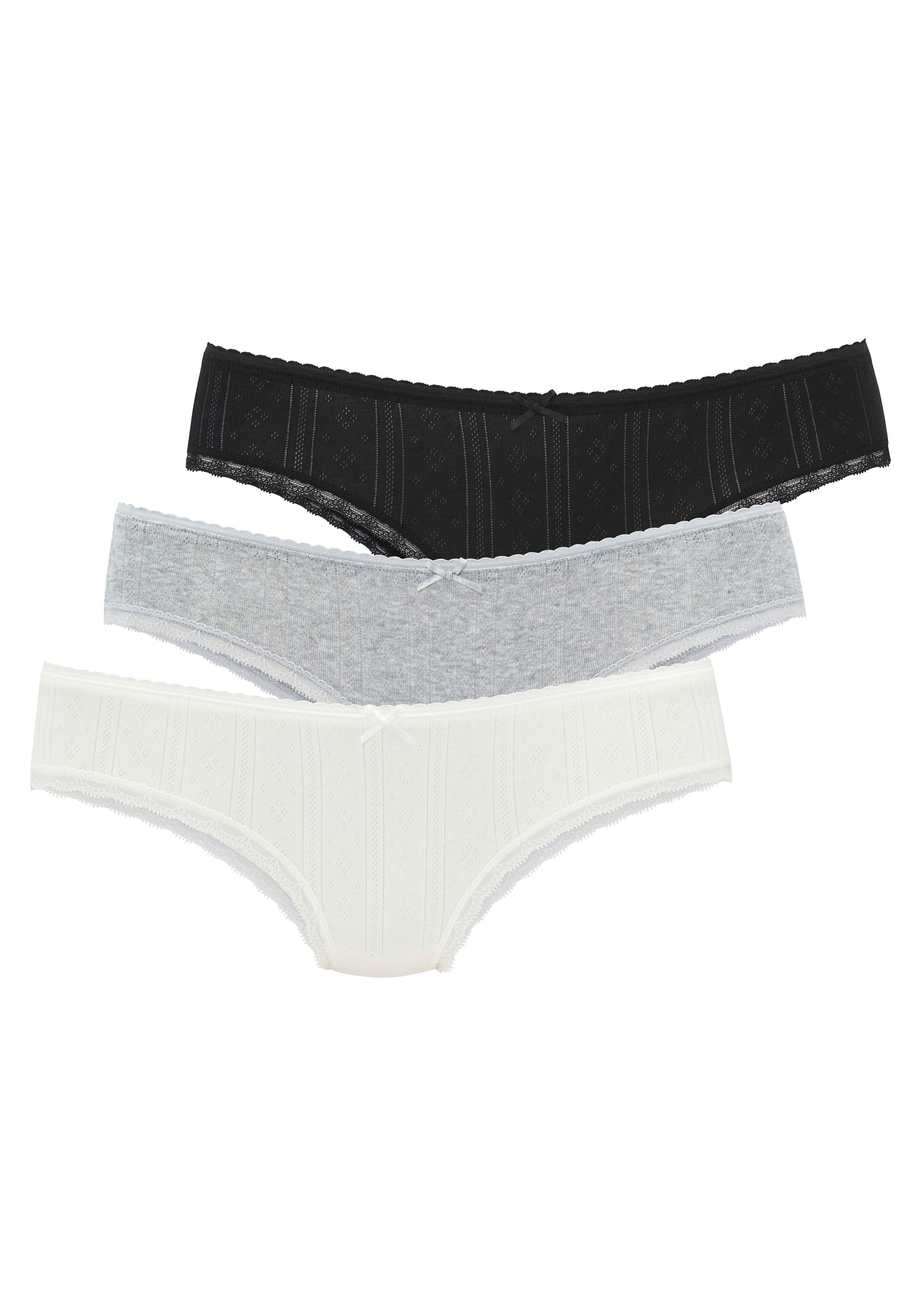 Vivance Brasilslip (3er-Pack) aus feiner Pointelle-Ware mit Spitze, reine Baumwolle