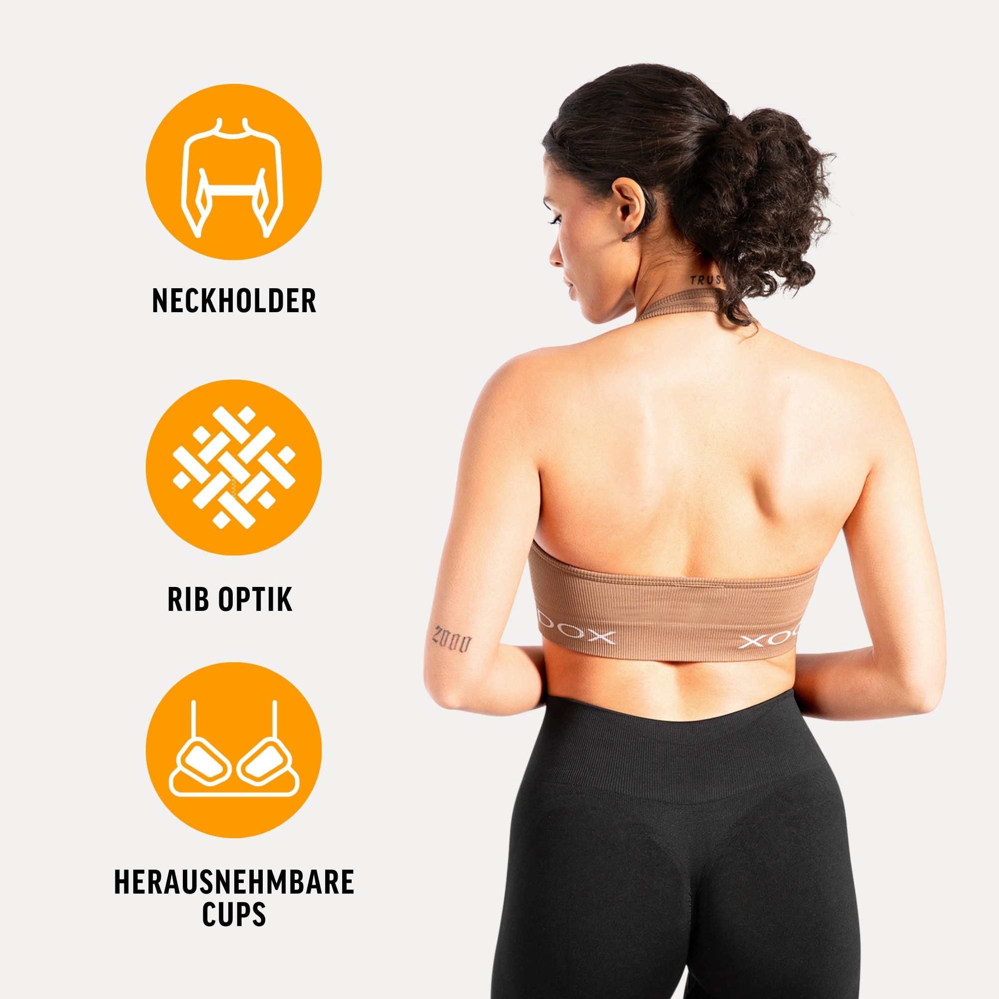Smilodox Sport-BH Azura, Seamless Sport Top Rückenfrei Starker Halt Fitness Alltag Scrunch Bra ohne Bügel Atmungsaktiv Yoga Gym Bustier Schriftzug
