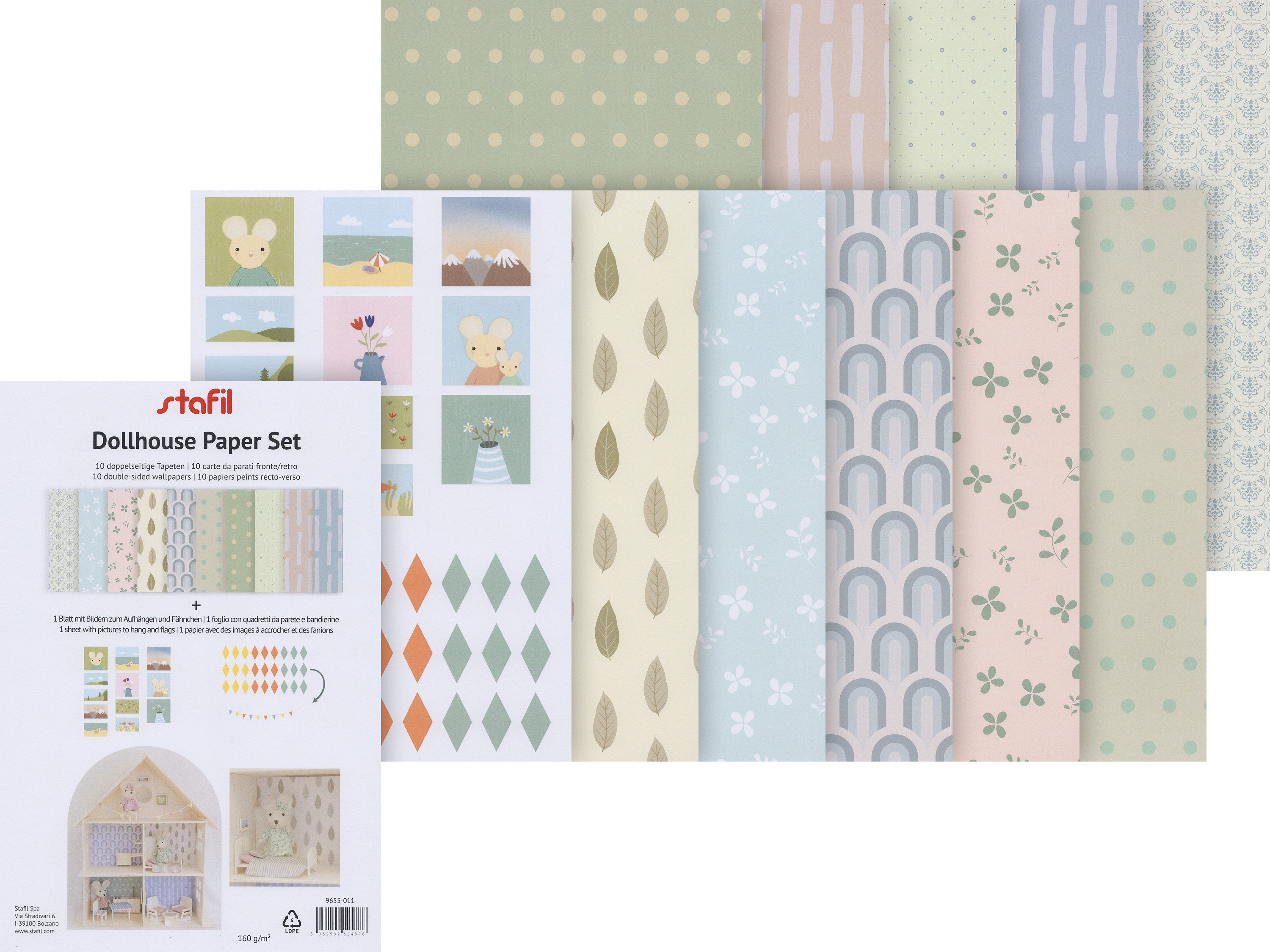 stafil Motivpapier Puppenhaus-Papierset, 10 Bogen DINA4 + 1 Bogen