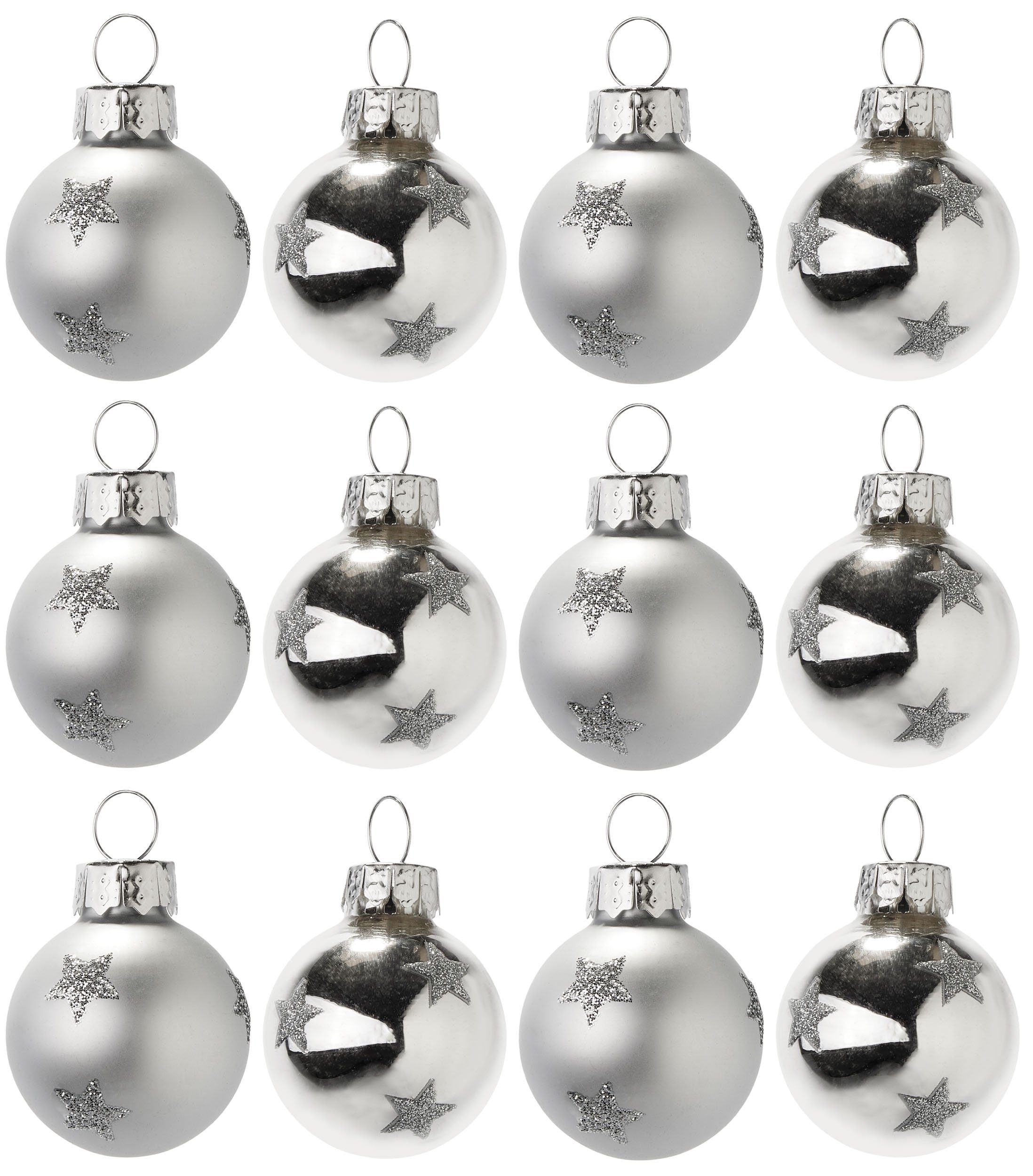 - Sternen (12 mit Weihnachtsbaum - BRUBAKER Weihnachtsdeko Glitzer Baumkugel cm St), für Weihnachtsbaumkugel Handbemalter Weihnachtskugeln Baumschmuck 3 Set und Silber Mini Kugeln