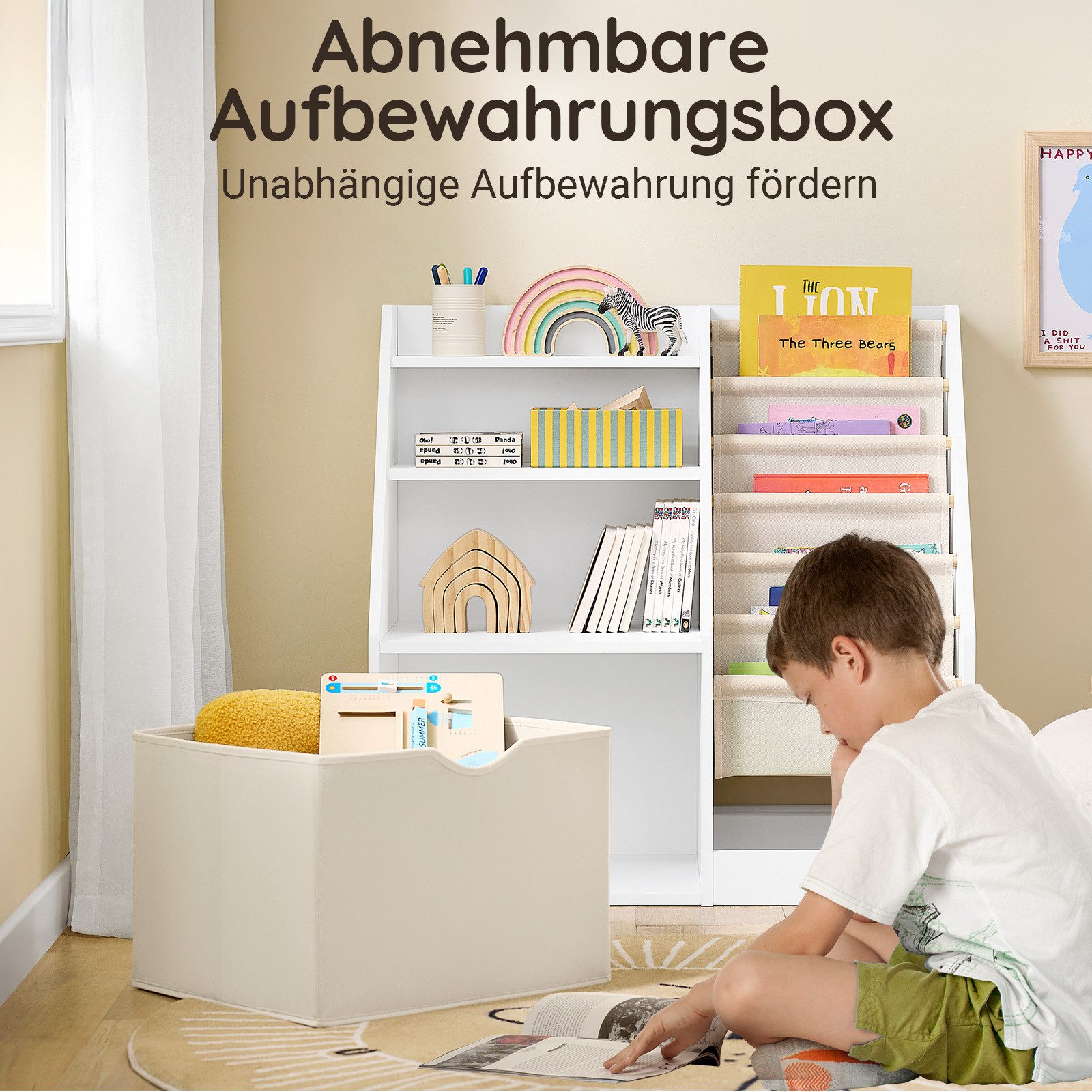 SoBuy Spielzeugtruhe KMB119, Bücherregal Kinderregal Spielzeugregal Aufbewahrung, Kinderzimmerregal, Kinder Bücherregal, 3 Regal, Kinderzimmer Regal