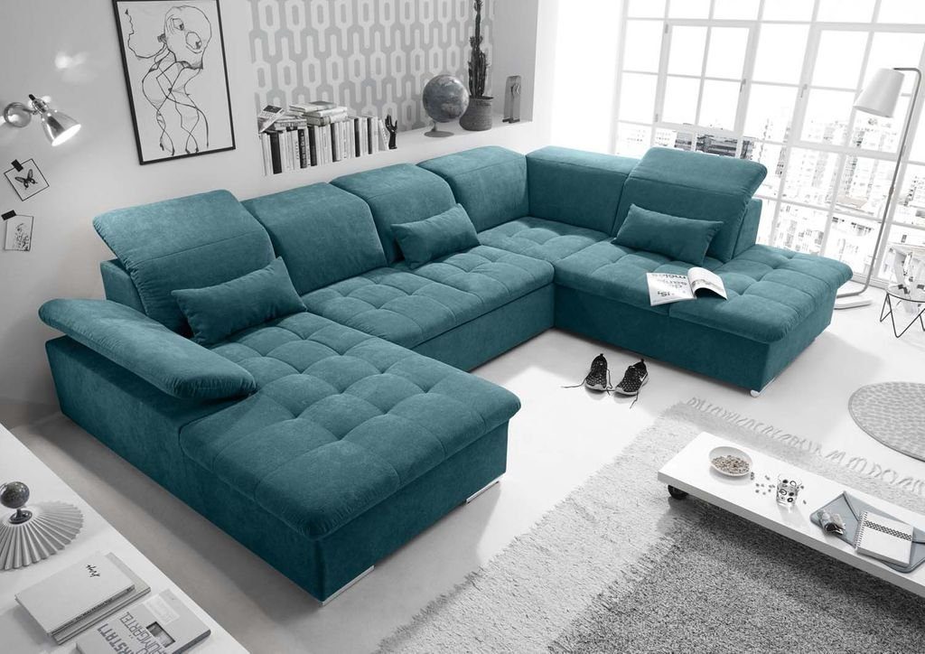 BlackRedWhite Wohnlandschaft, Wayne Wohnlandschaft 340x240 cm U-Sofa Couch  Ecksofa Blau (Denim)