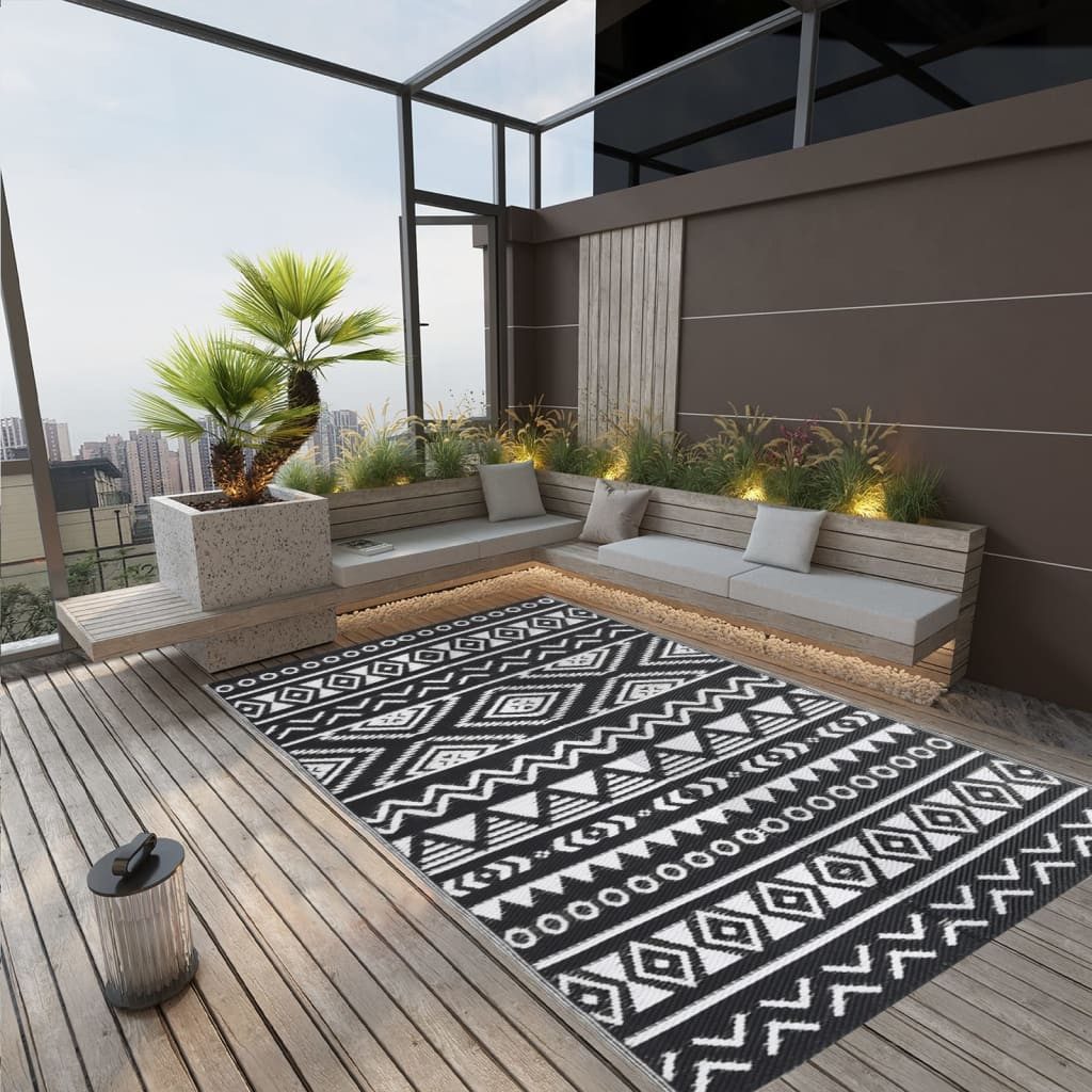 vidaXL Outdoorteppich 190 x 290 cm Teppich Terrasse Camping Outdoor draußen Vorzelt Schwarz, Höhe: 290 mm