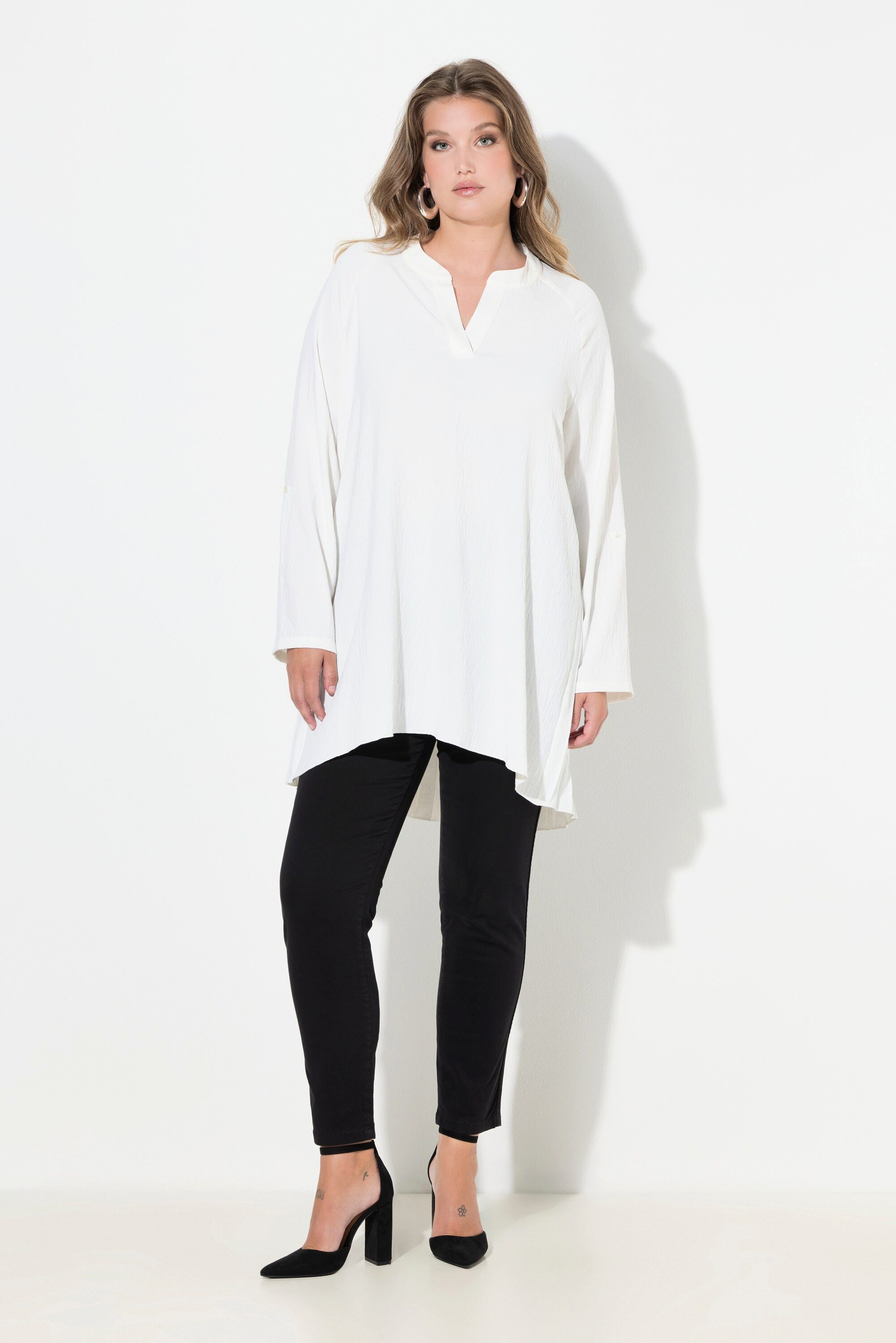 MIAMODA Hemdbluse Bluse A-Linie Rücken aus Plissee Raglan-Langarm günstig online kaufen