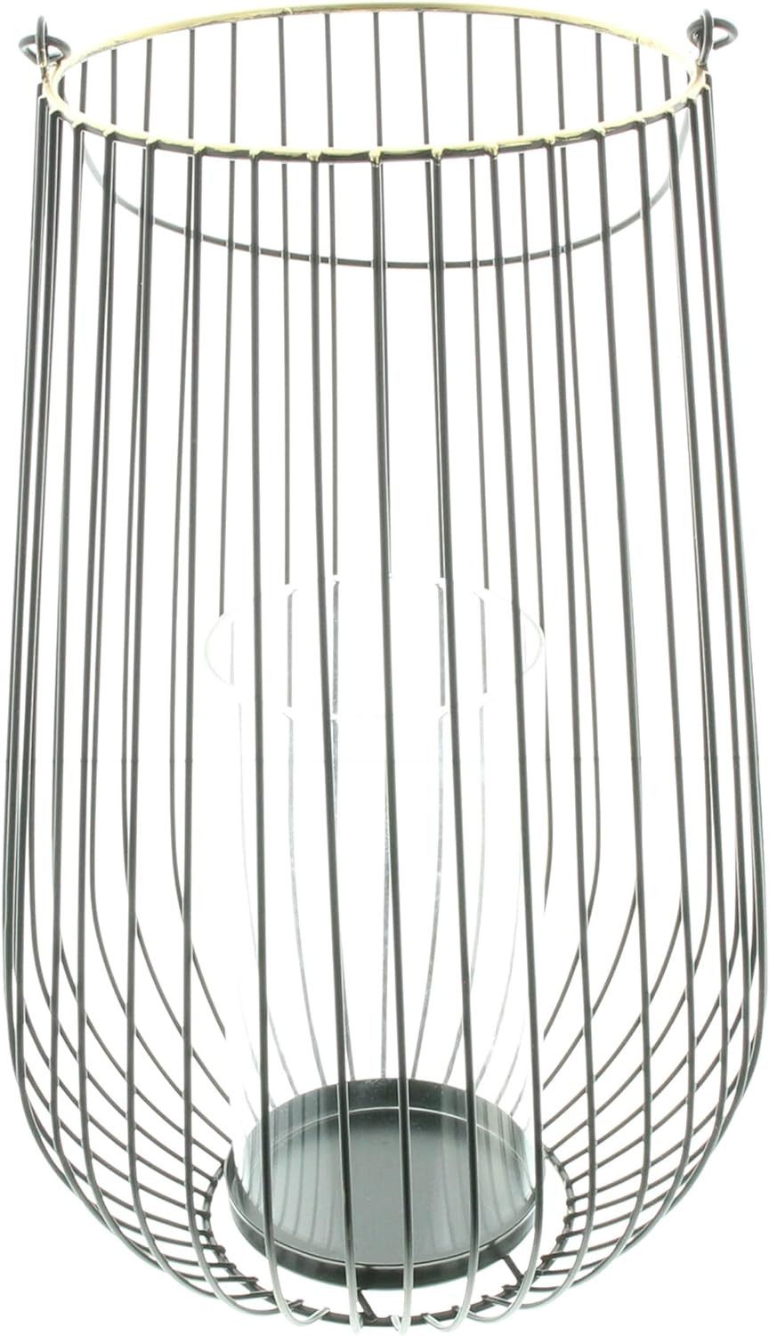 Dekoleidenschaft Windlicht "Retro" groß aus Metall, mattschwarz mit Goldrand, 34 cm hoch, Laterne, Hängelaterne mit Windlichtglas, Kerzenhalter, Windlichthalter