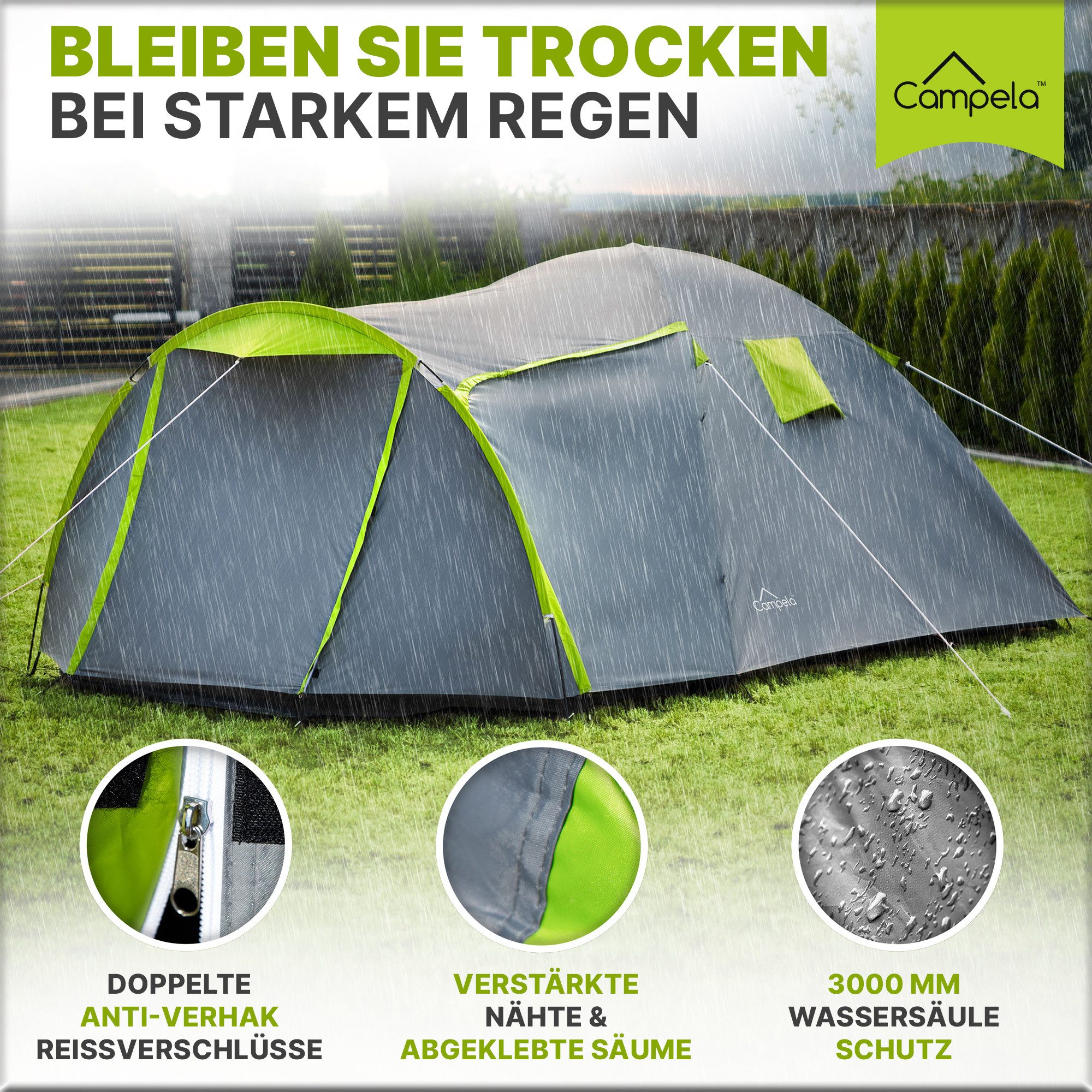 Campela Biwakzelt Tropical 4 Familienzelt – wasserdicht & leicht – ideal fürs Camping, Personen: 4
