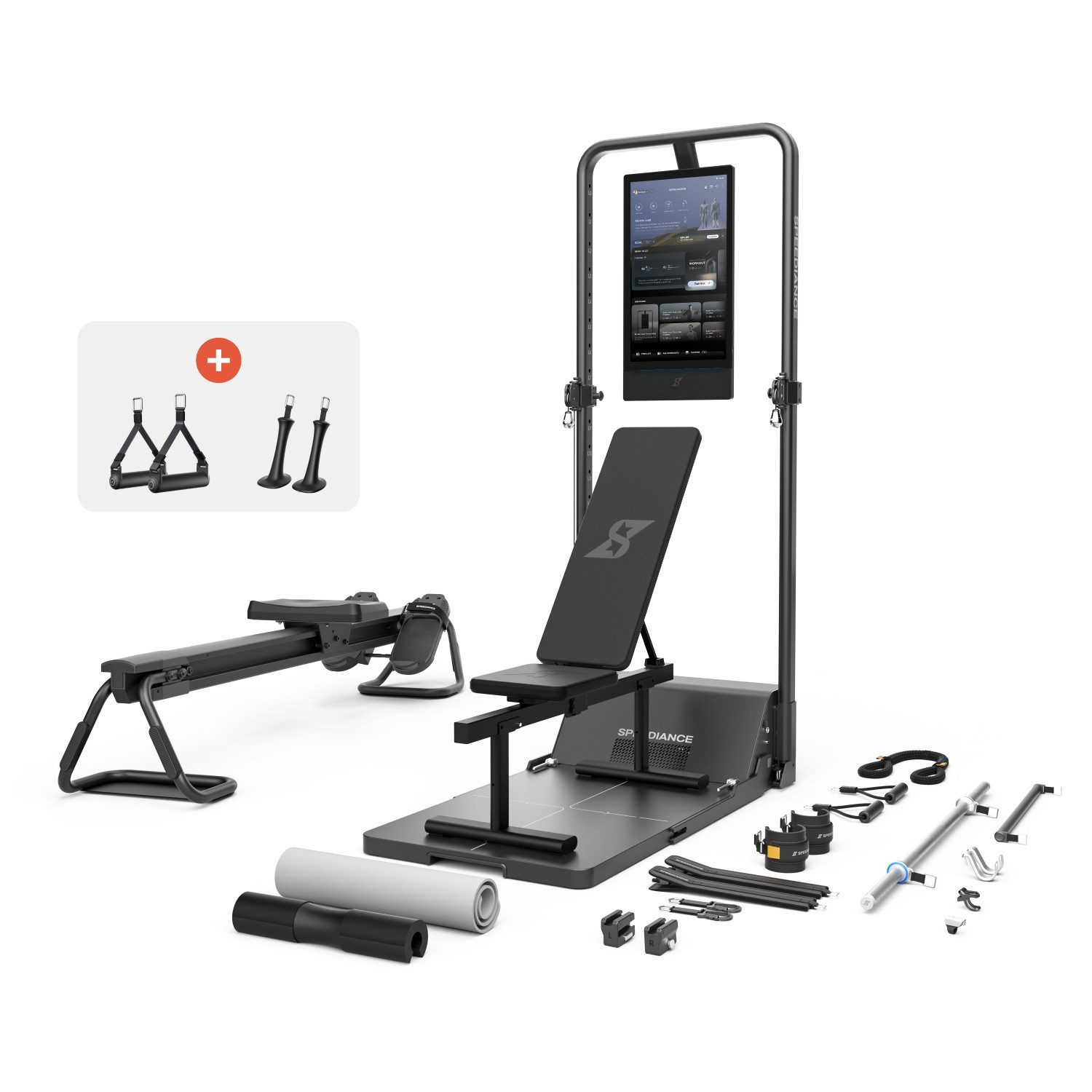 SPEEDIANCE Kraftstation Gym Monster 3, All-in-One-Smart-Home-Gym für Ganzkörpertraining, (mit Trainingsbank und Ruderbank), Multifunktionale Smith-Maschine, Ganzkörper-Krafttrainingsgerät(Max)