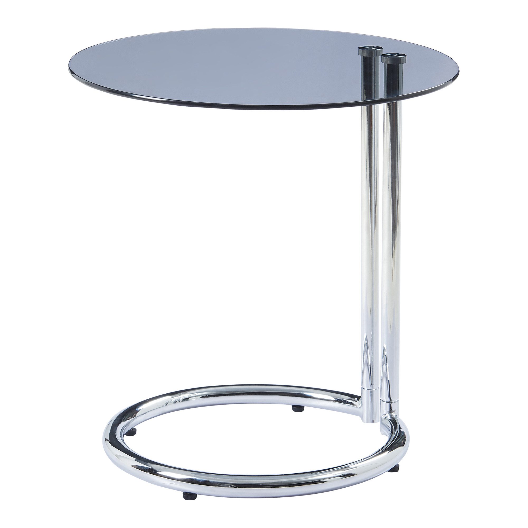 en.casa Beistelltisch, »Ylivieska« mit Glasplatte 46 x Ø45 cm rund Chrom/Grauglas