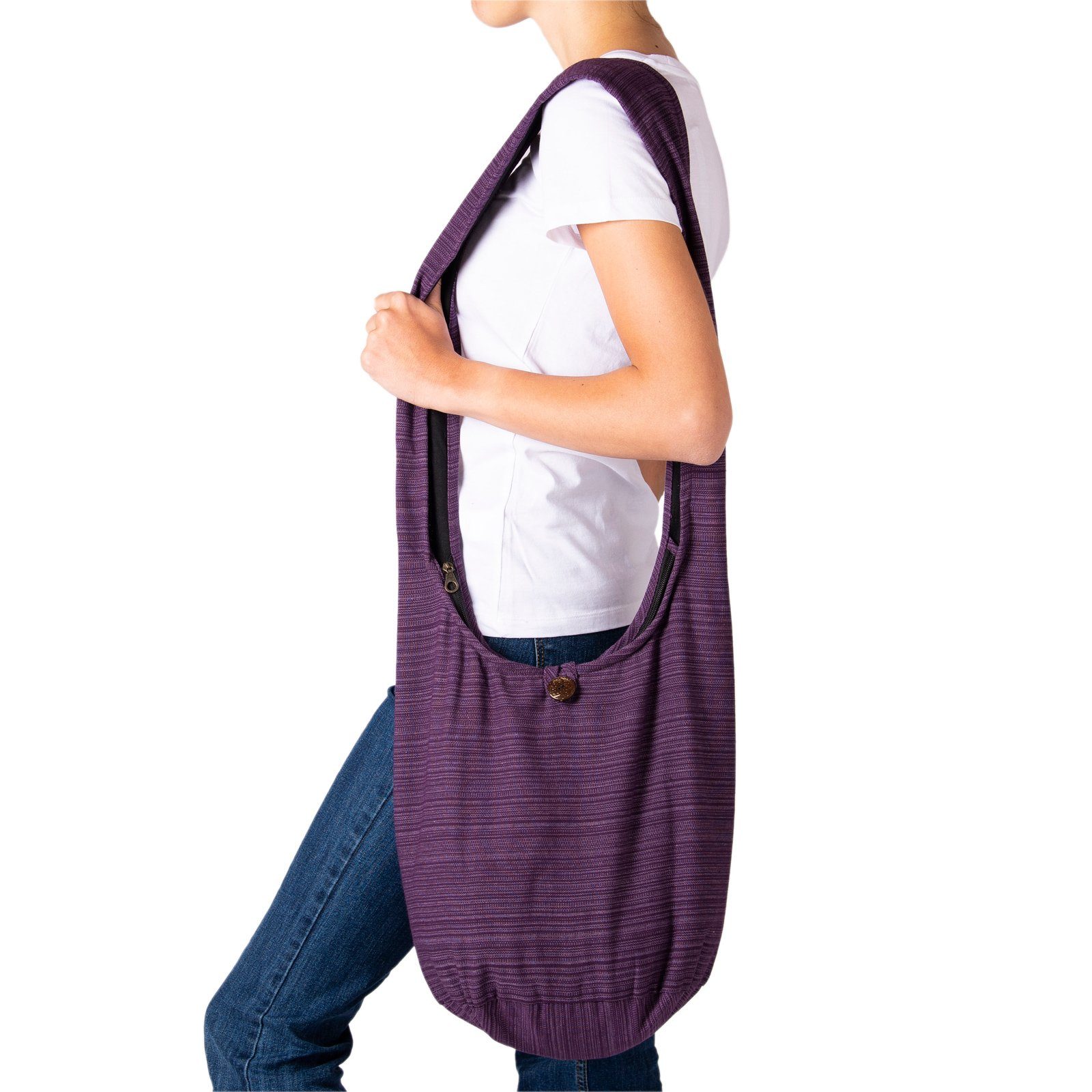 PANASIAM Wickeltasche Schulterbeutel Lini Beuteltasche Schultertasche, Yogatasche Handtasche Strandtasche als 2 Größen Baumwolle In 100% auch aus nutzbar oder Lila