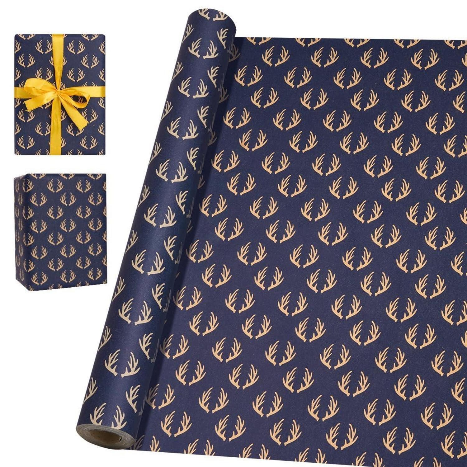 LuxusKollektion Geschenkpapier Geschenkpapier Blau Kraftpapier 43cm x 15m, (1St)