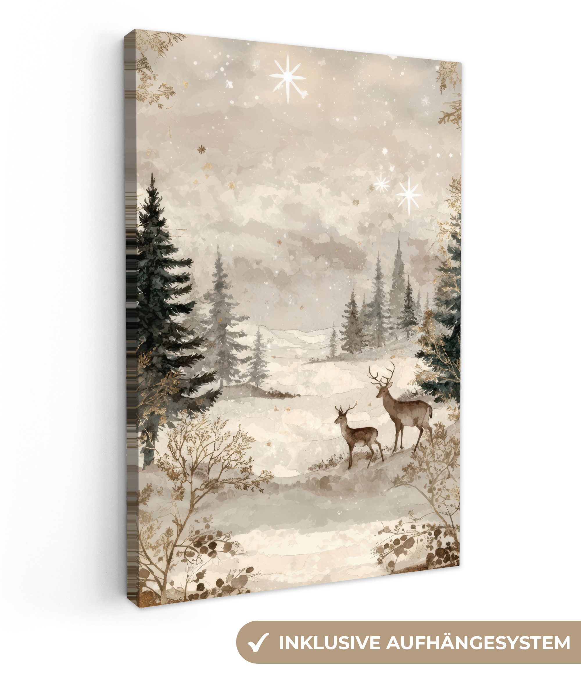 OneMillionCanvasses® Leinwandbild Wald - Hirsche - Winter - Schnee, Fotodru günstig online kaufen