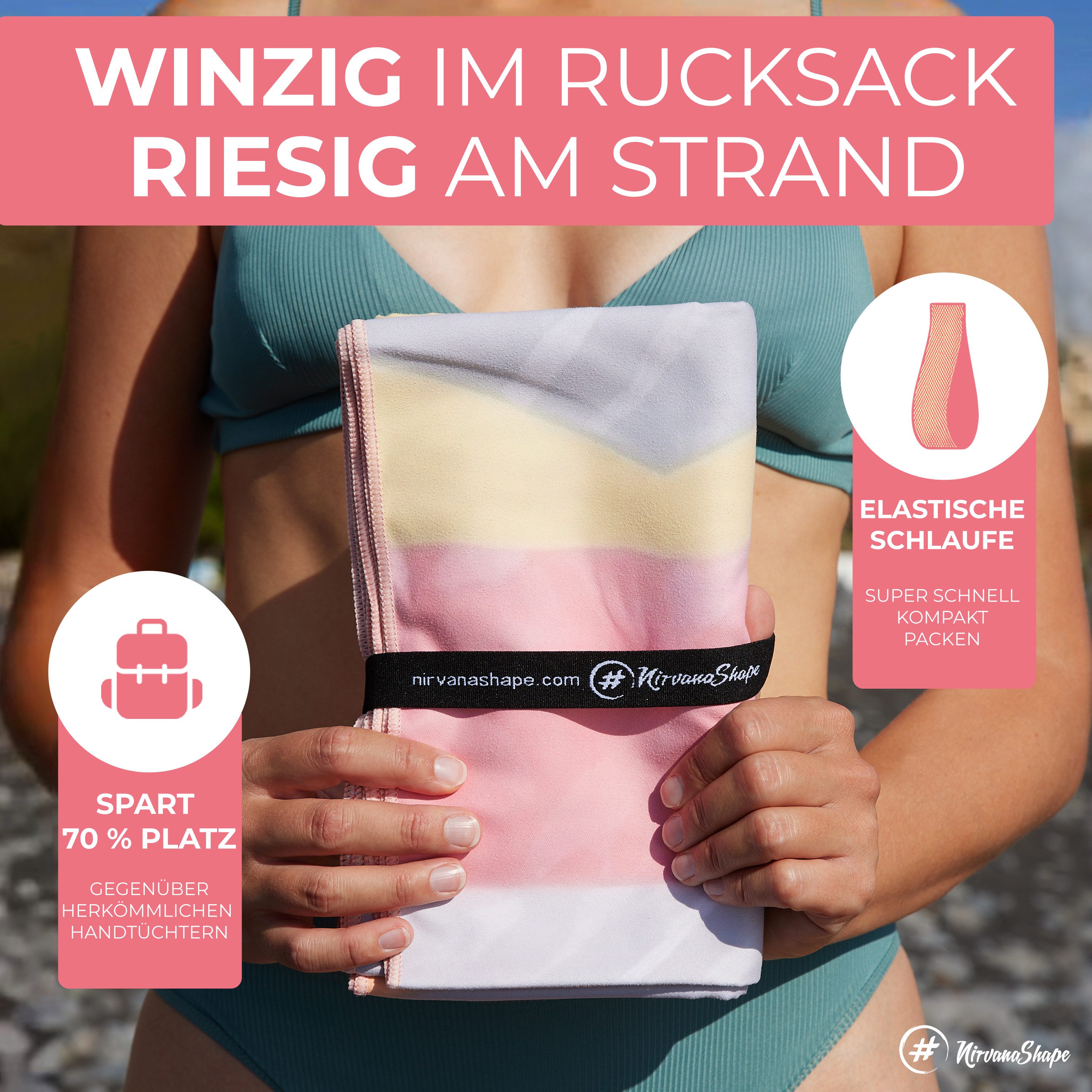 NirvanaShape Strandtuch Reise Handtuch Strandtuch XXL - Strandhandtuch, Mikrofaser Badetuch – Bild 4 von 5
